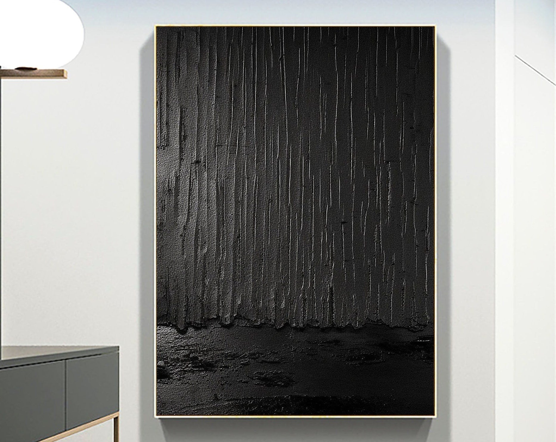 Shadows of Rain-Black Rain Curtain Abstract Thick Texture Oil Painting Wall Art