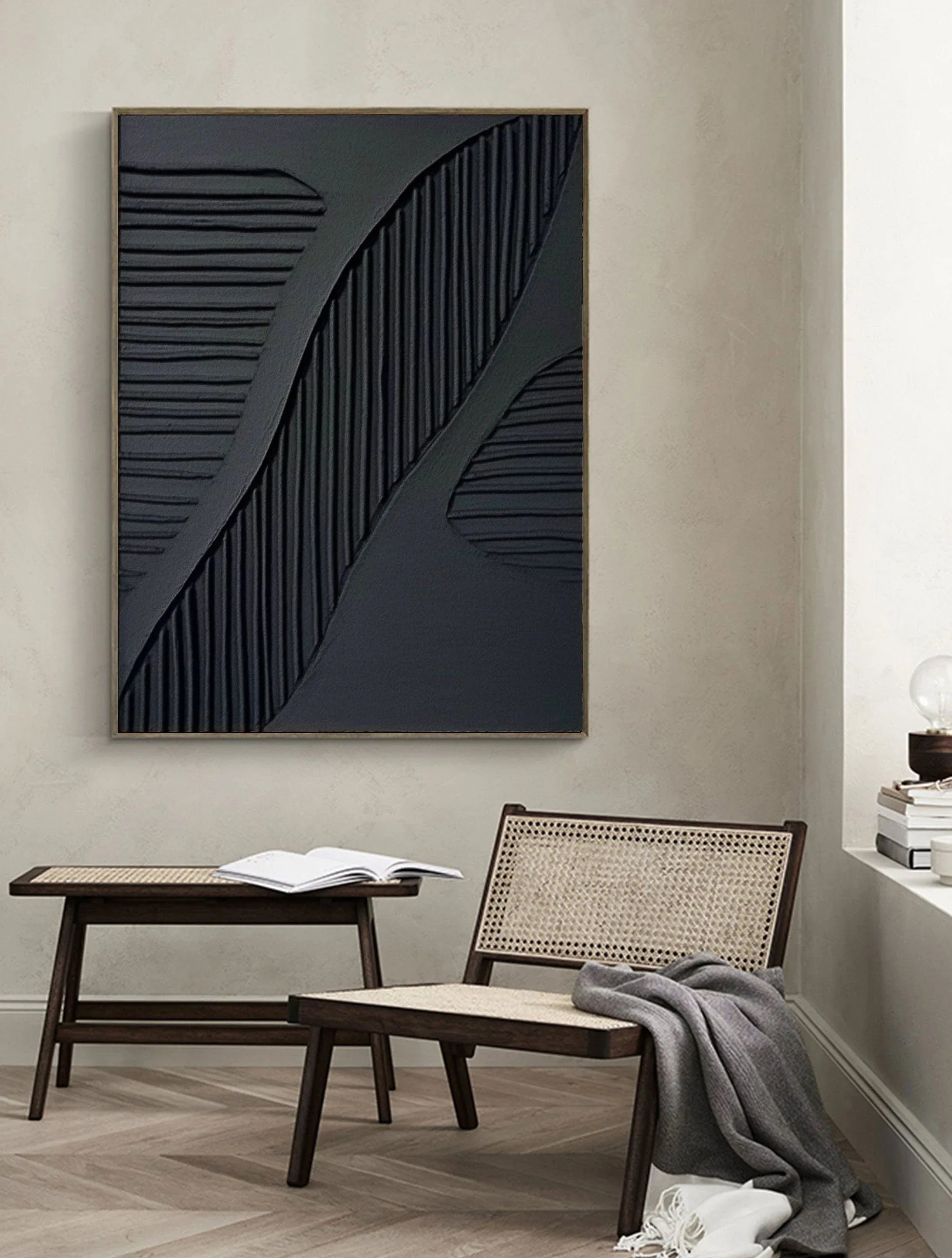 Striped Rhythm-Elegant Black Textured Abstract Wall Art - artextured