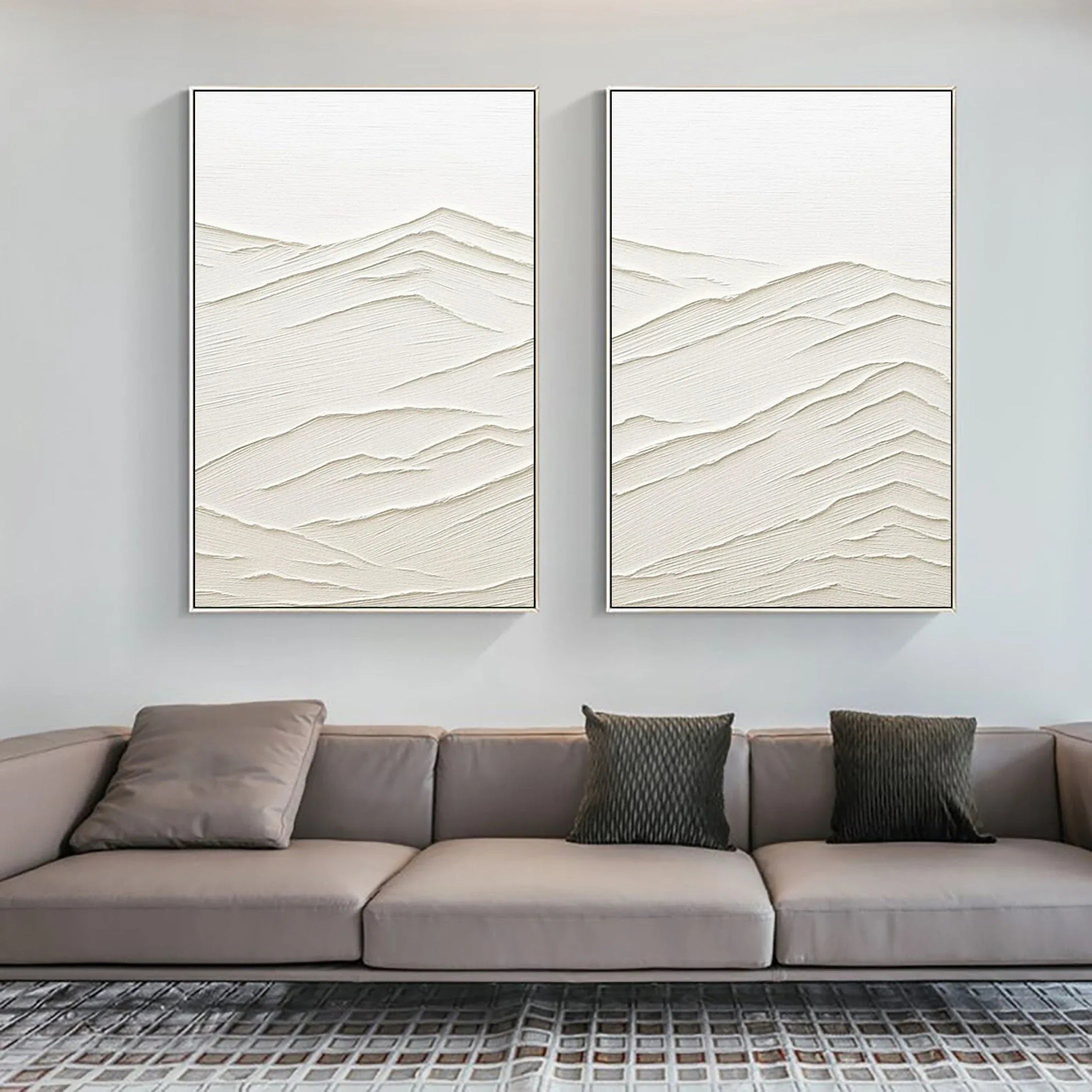 Whispering Horizons SET OF 2-Modern Minimalist White Textured Abstract Wall Art - artextured