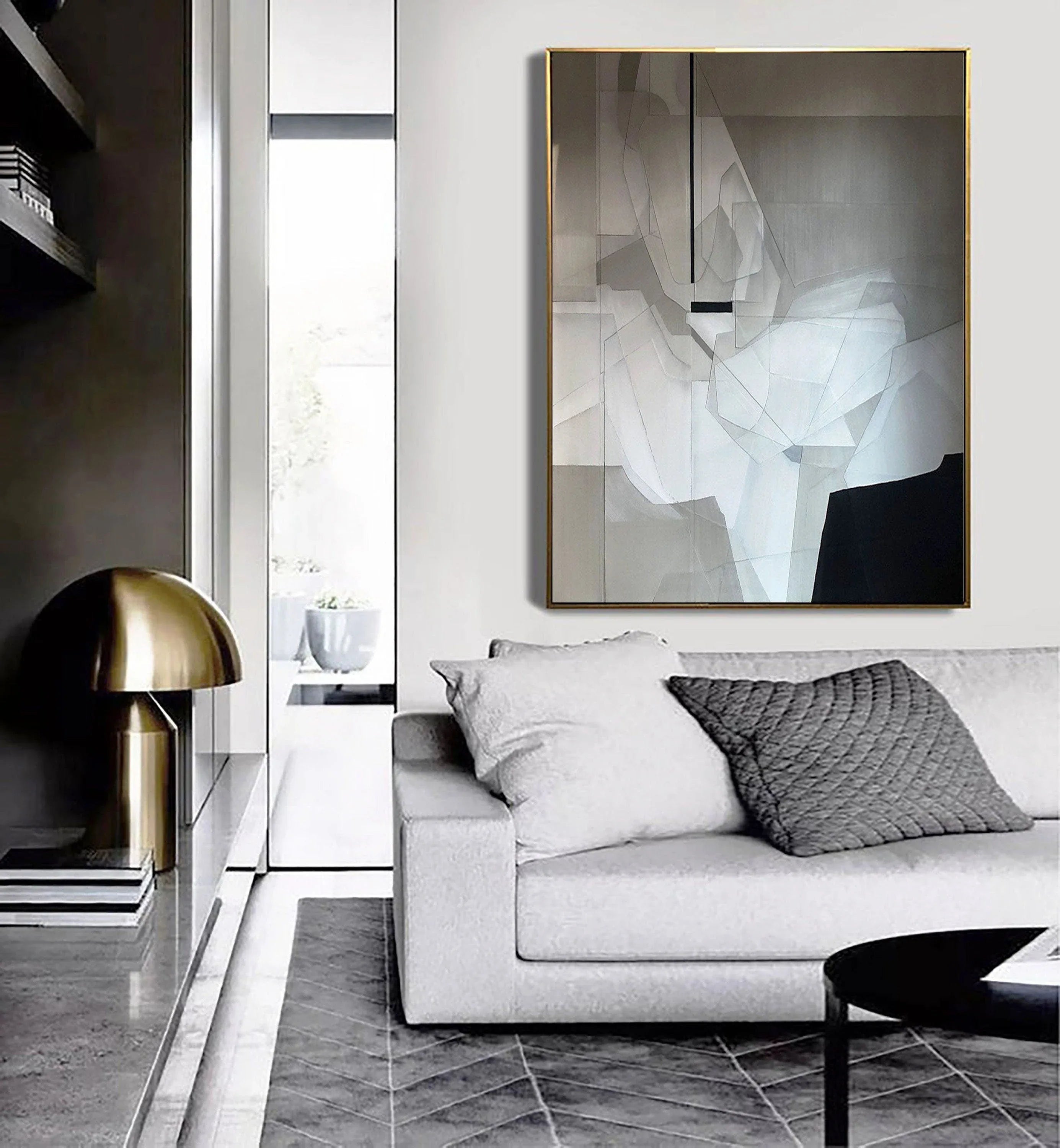 Fragmented Vision-Black, White, and Gray Geometric Deconstruction of Abstract Wall Art - artextured