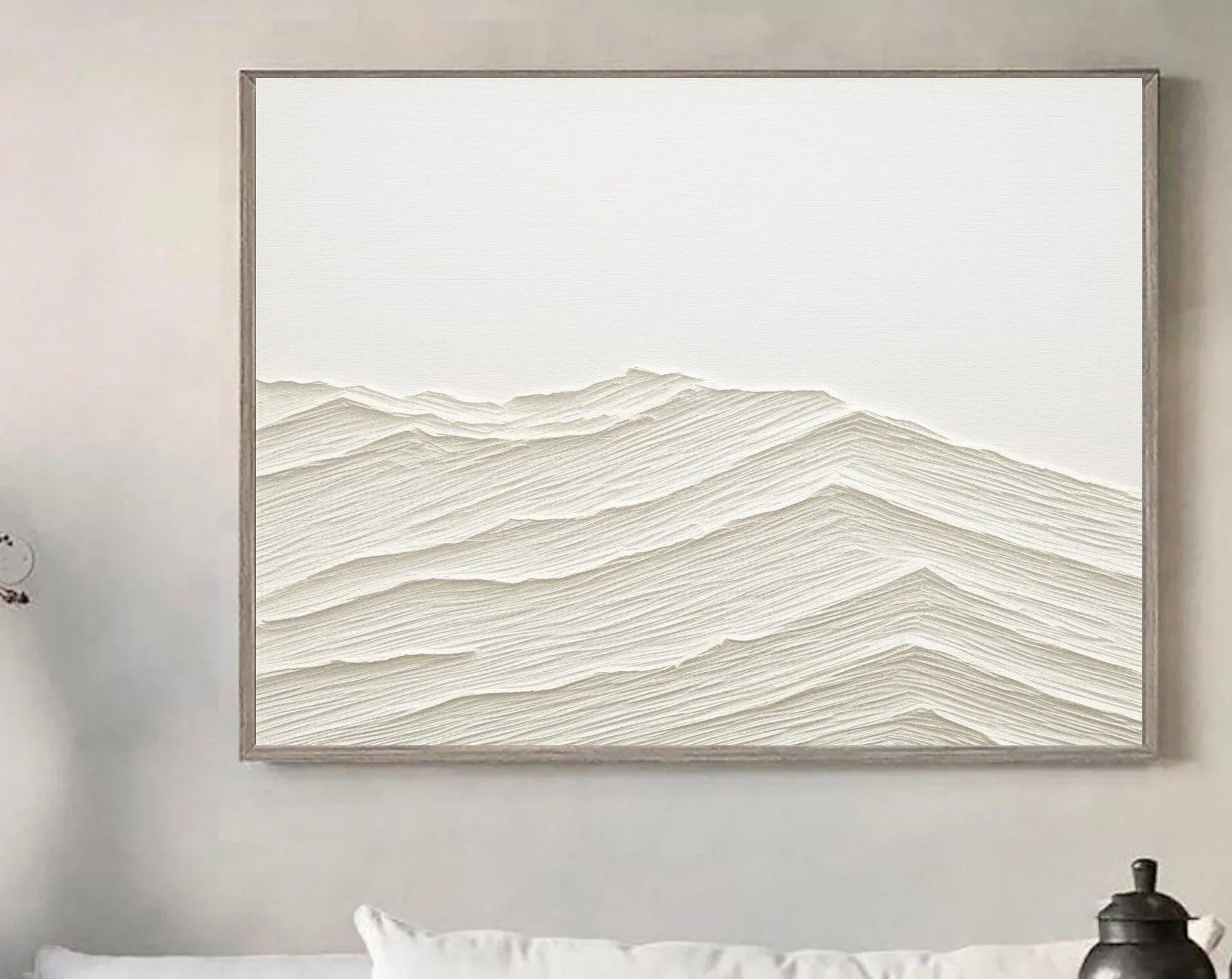 Serene Horizons-Wabi Sabi Style Abstract Pure White Layered Texture Wall Art - artextured