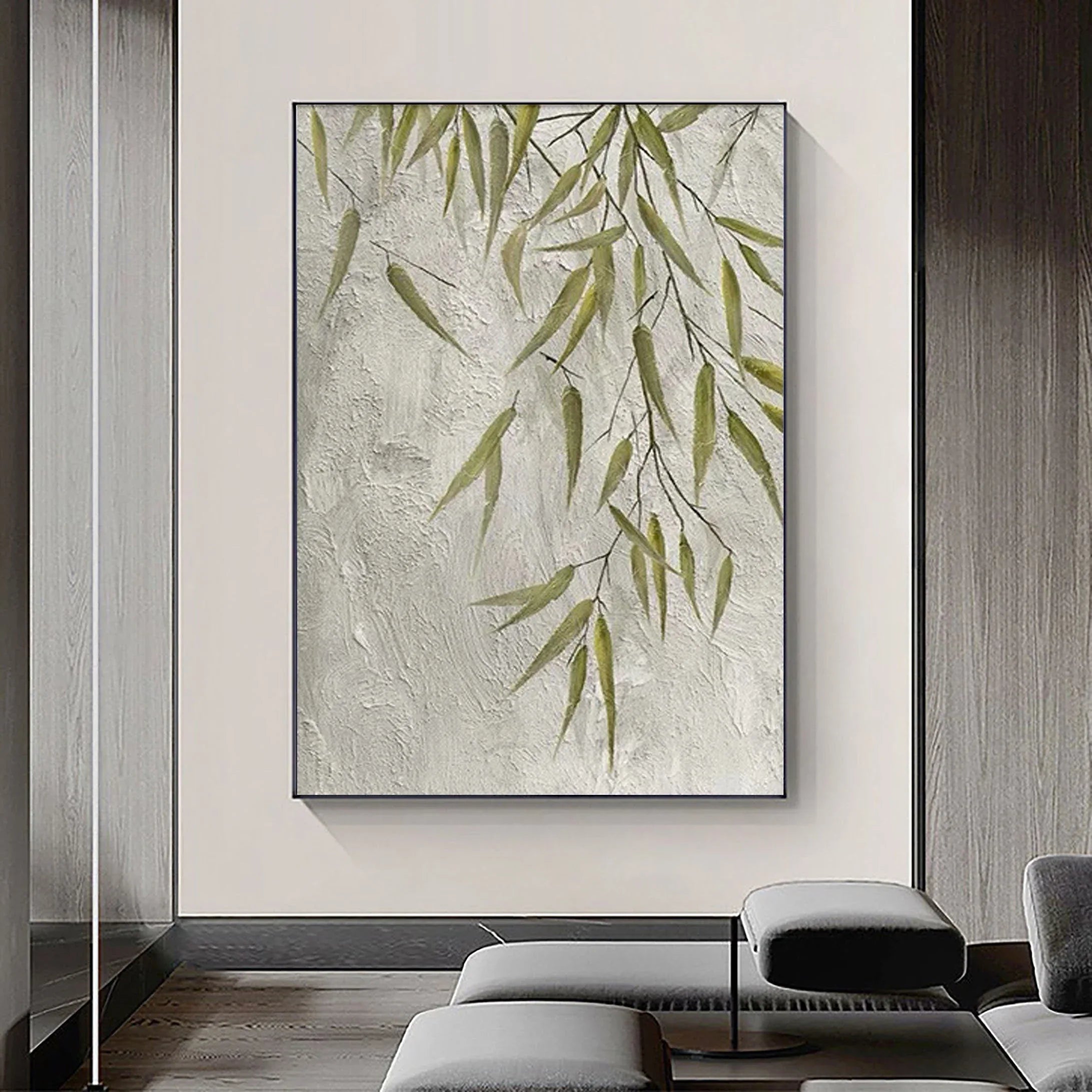 Willow Grace-Hand Drawn Bamboo Leaf Texture Oil Painting Wall Art - artextured