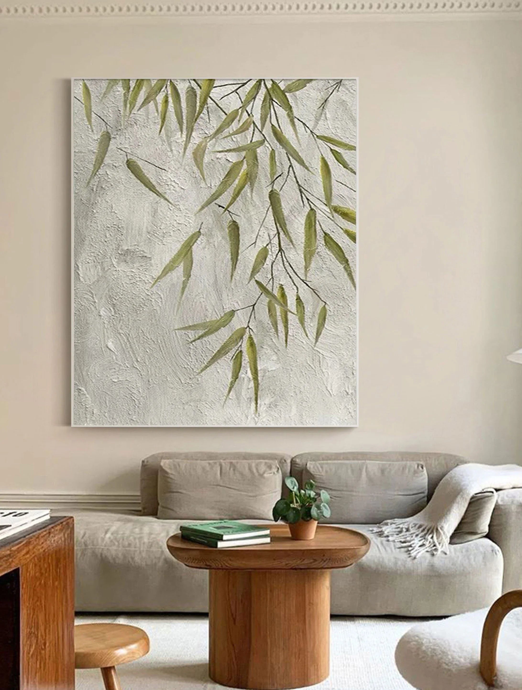 Willow Grace-Hand Drawn Bamboo Leaf Texture Oil Painting Wall Art - artextured