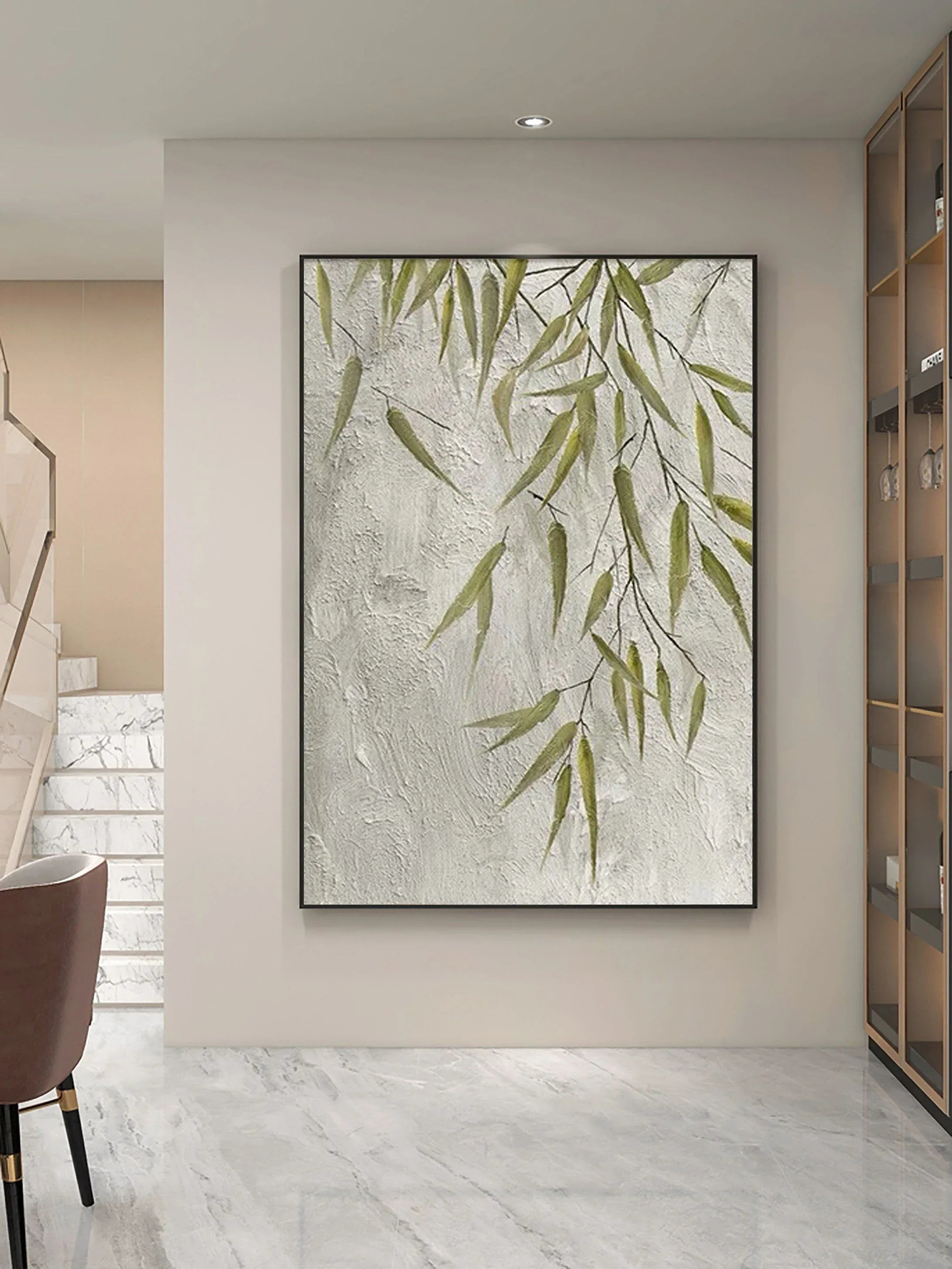 Willow Grace-Hand Drawn Bamboo Leaf Texture Oil Painting Wall Art - artextured