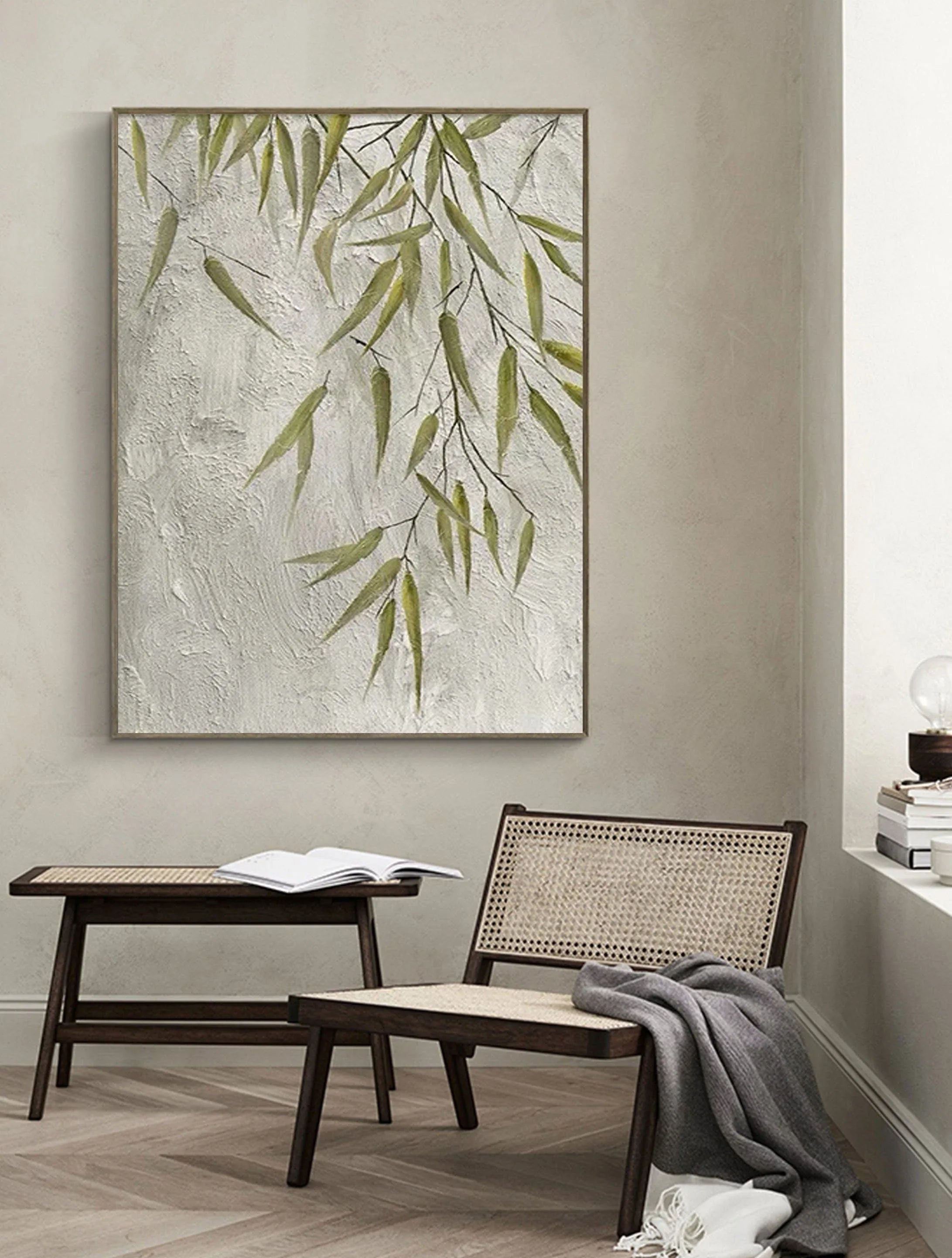 Willow Grace-Hand Drawn Bamboo Leaf Texture Oil Painting Wall Art - artextured