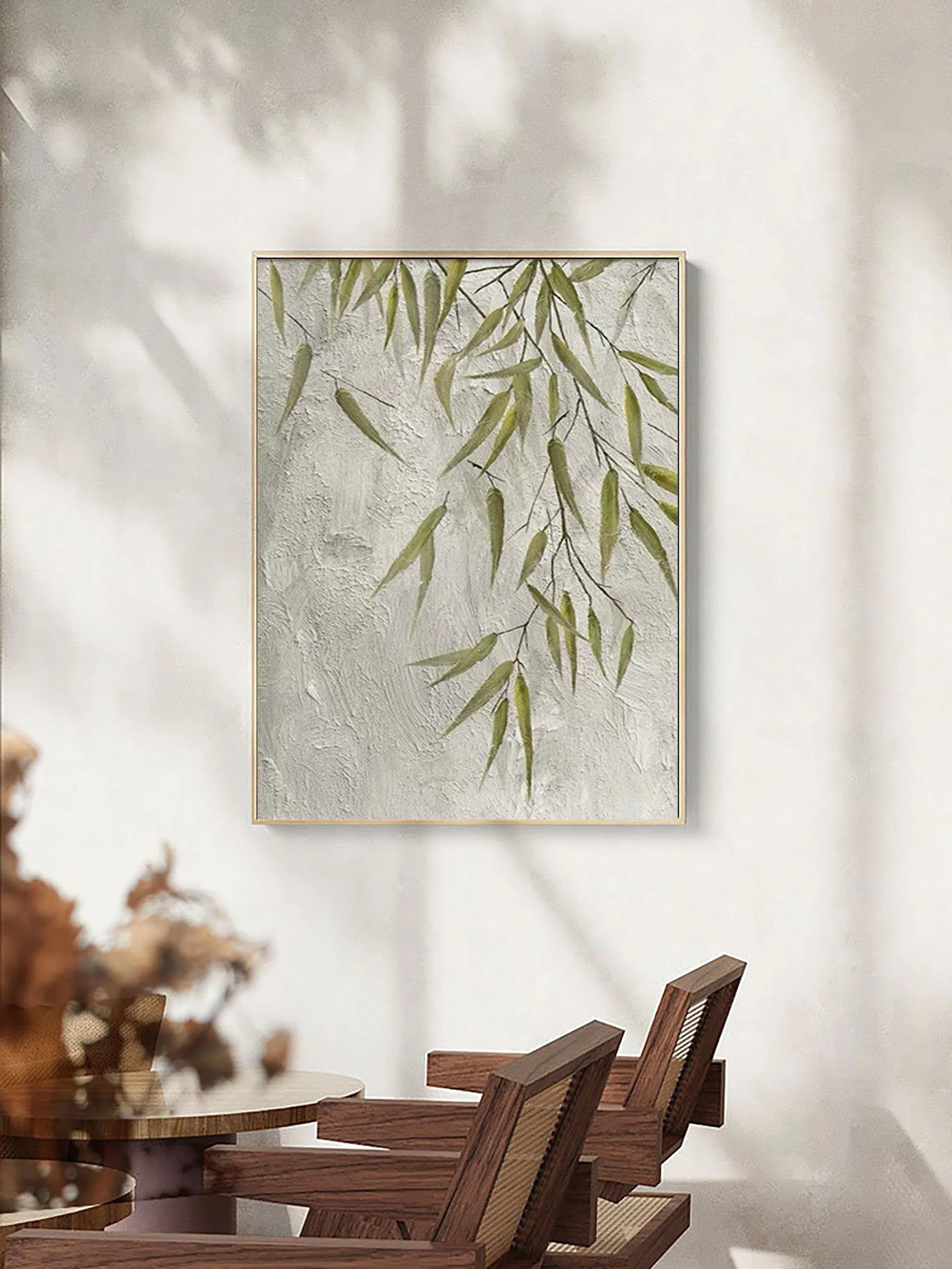 Willow Grace-Hand Drawn Bamboo Leaf Texture Oil Painting Wall Art - artextured