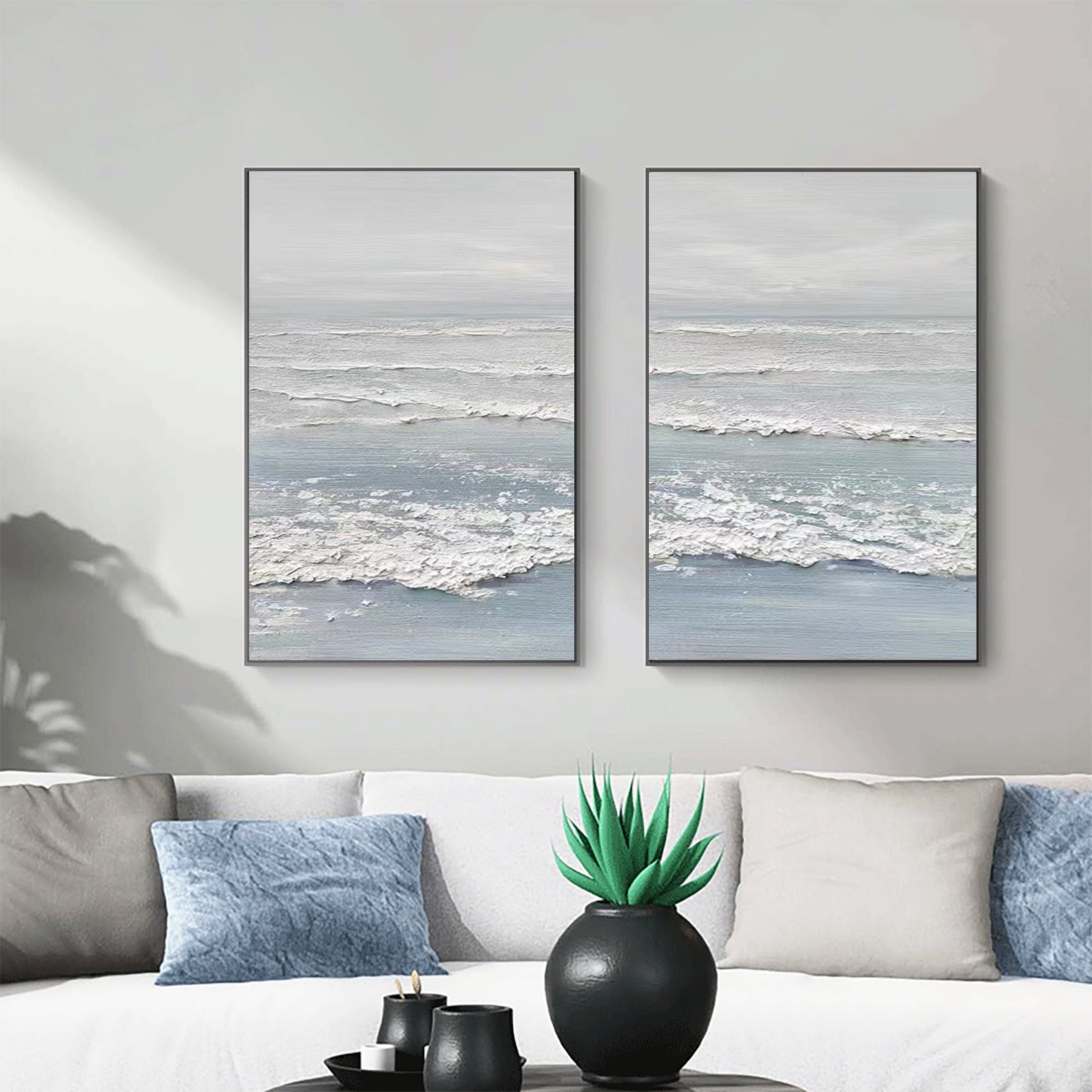 Ocean's Whisper: Dual Panel Textured Seascape Art