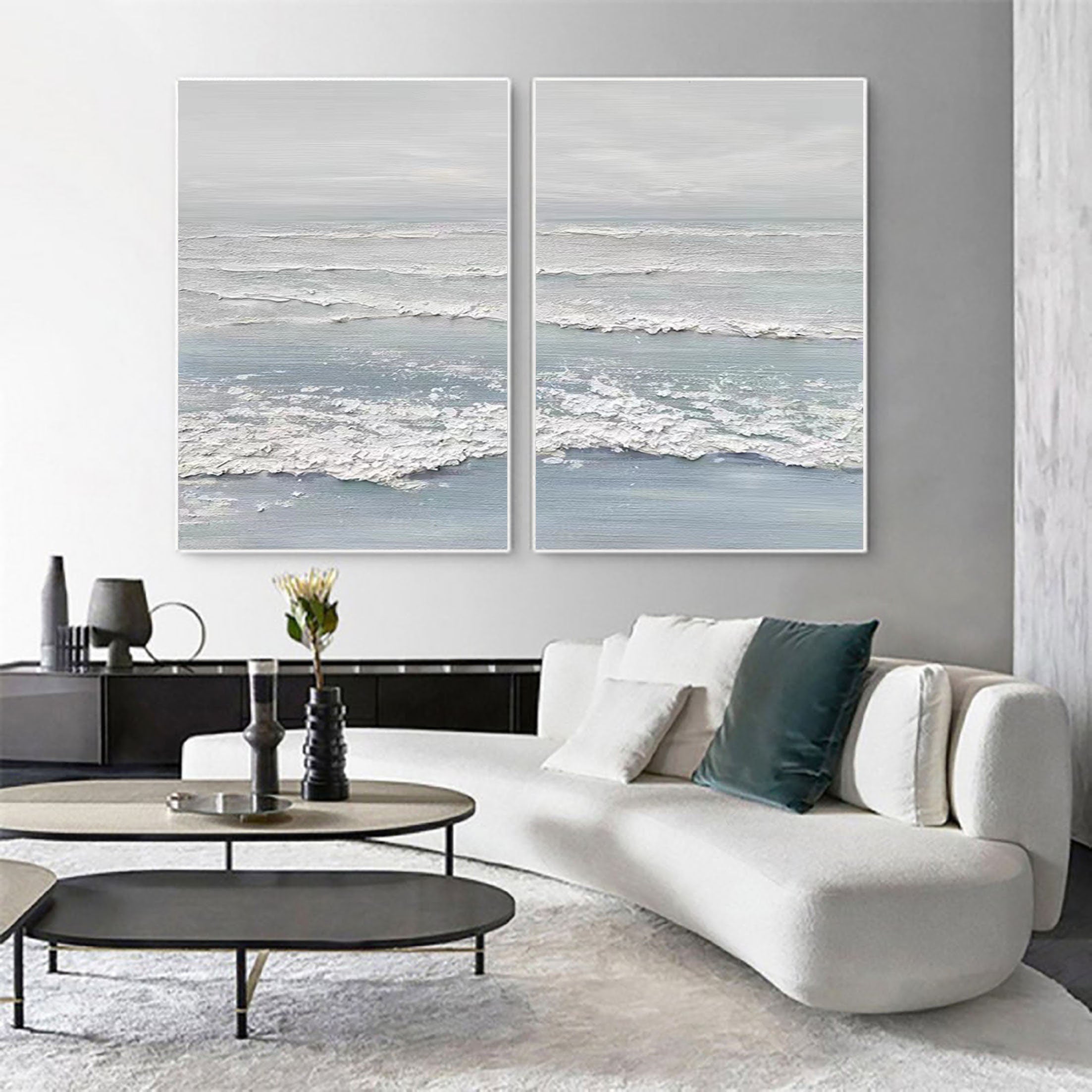 Ocean's Whisper: Dual Panel Textured Seascape Art