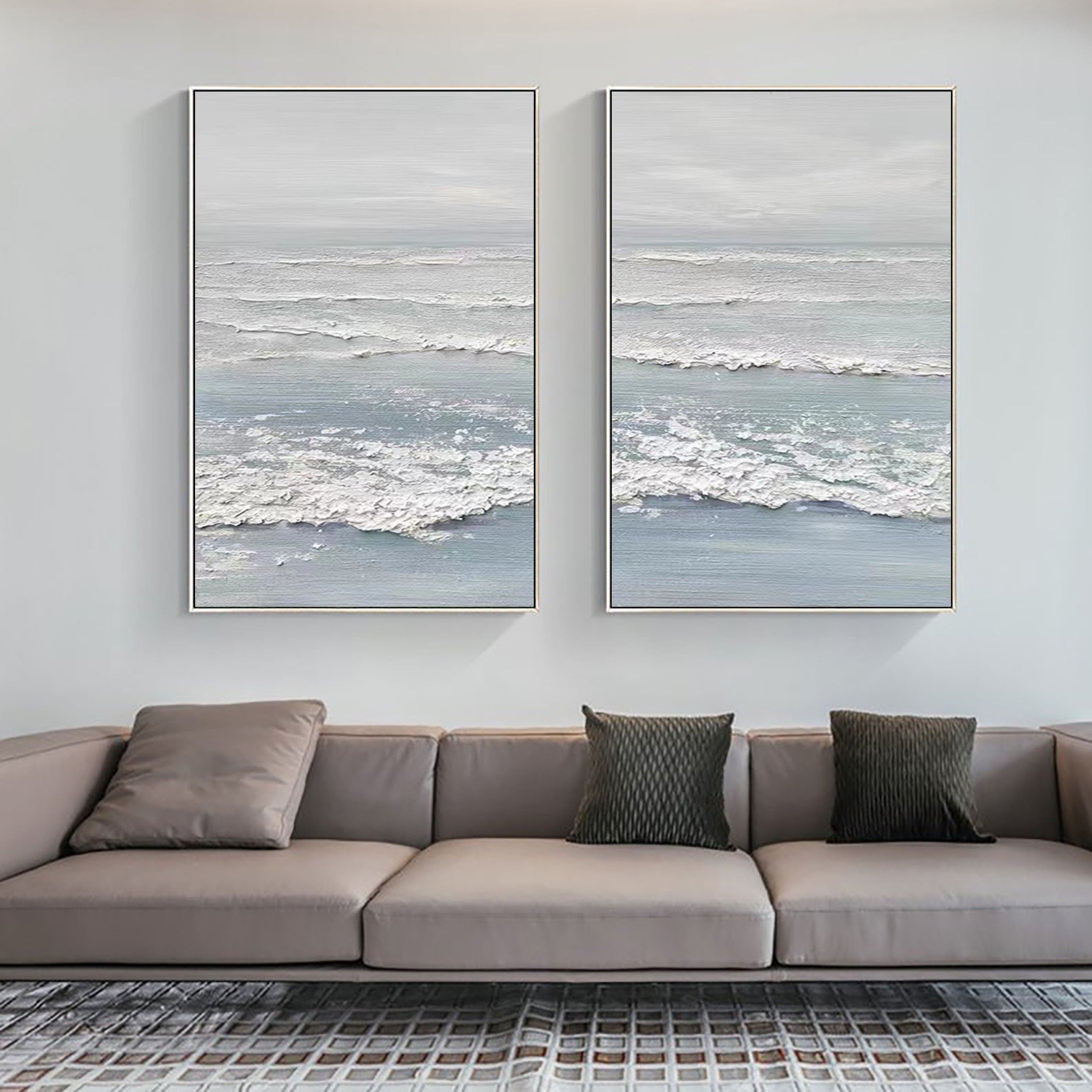 Ocean's Whisper: Dual Panel Textured Seascape Art