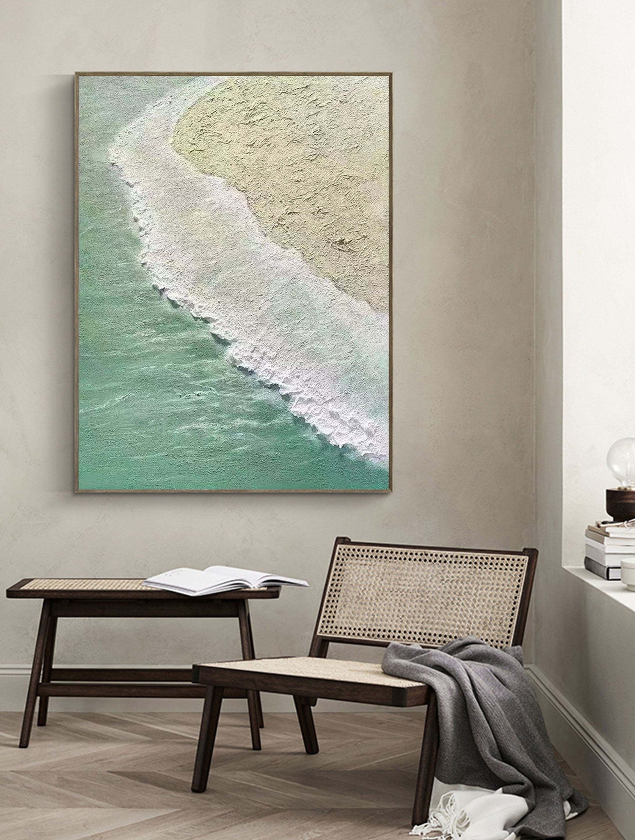Shoreline Whisper: Textured Ocean Abstract Art