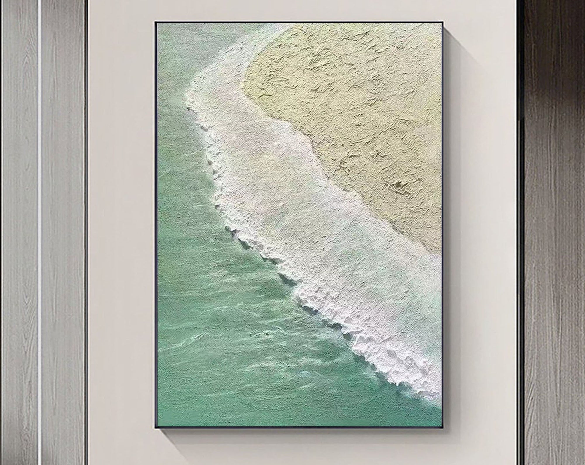 Shoreline Whisper: Textured Ocean Abstract Art