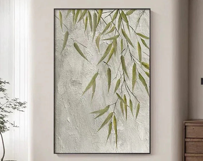 Willow Grace-Hand Drawn Bamboo Leaf Texture Oil Painting Wall Art - artextured