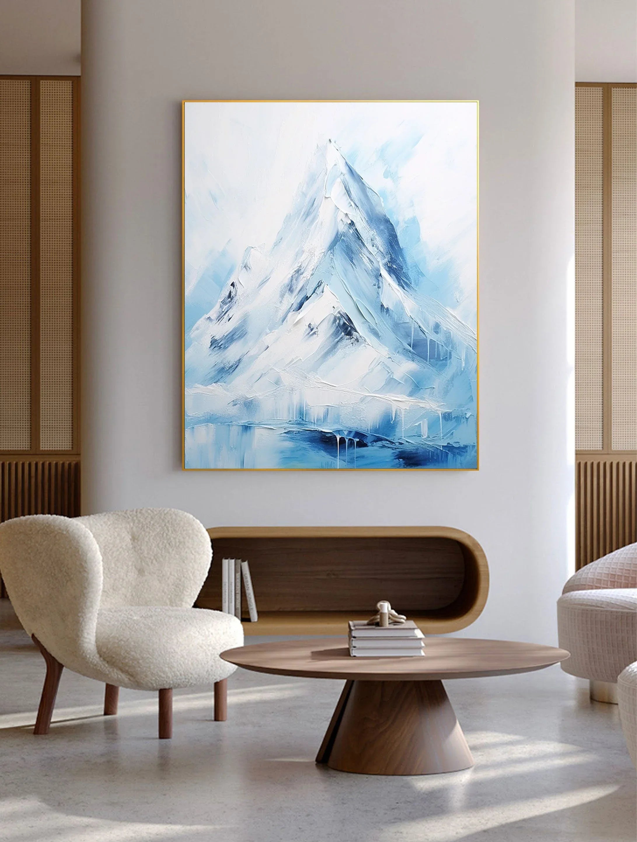 Majestic Peaks-Minimalist Ice and Snow Abstract Wall Art in Modern Interior Decoration - artextured
