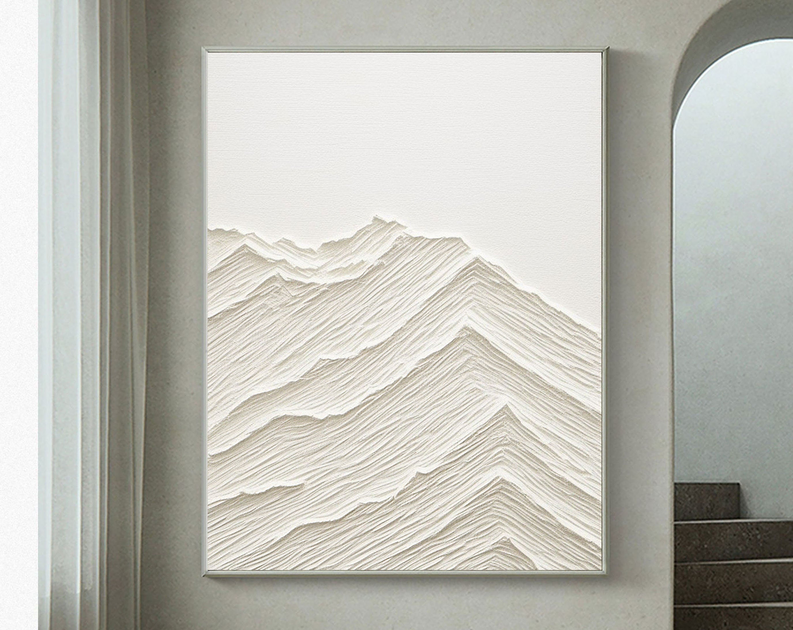 Serene Horizons: Minimalist Textured Mountain Artwork