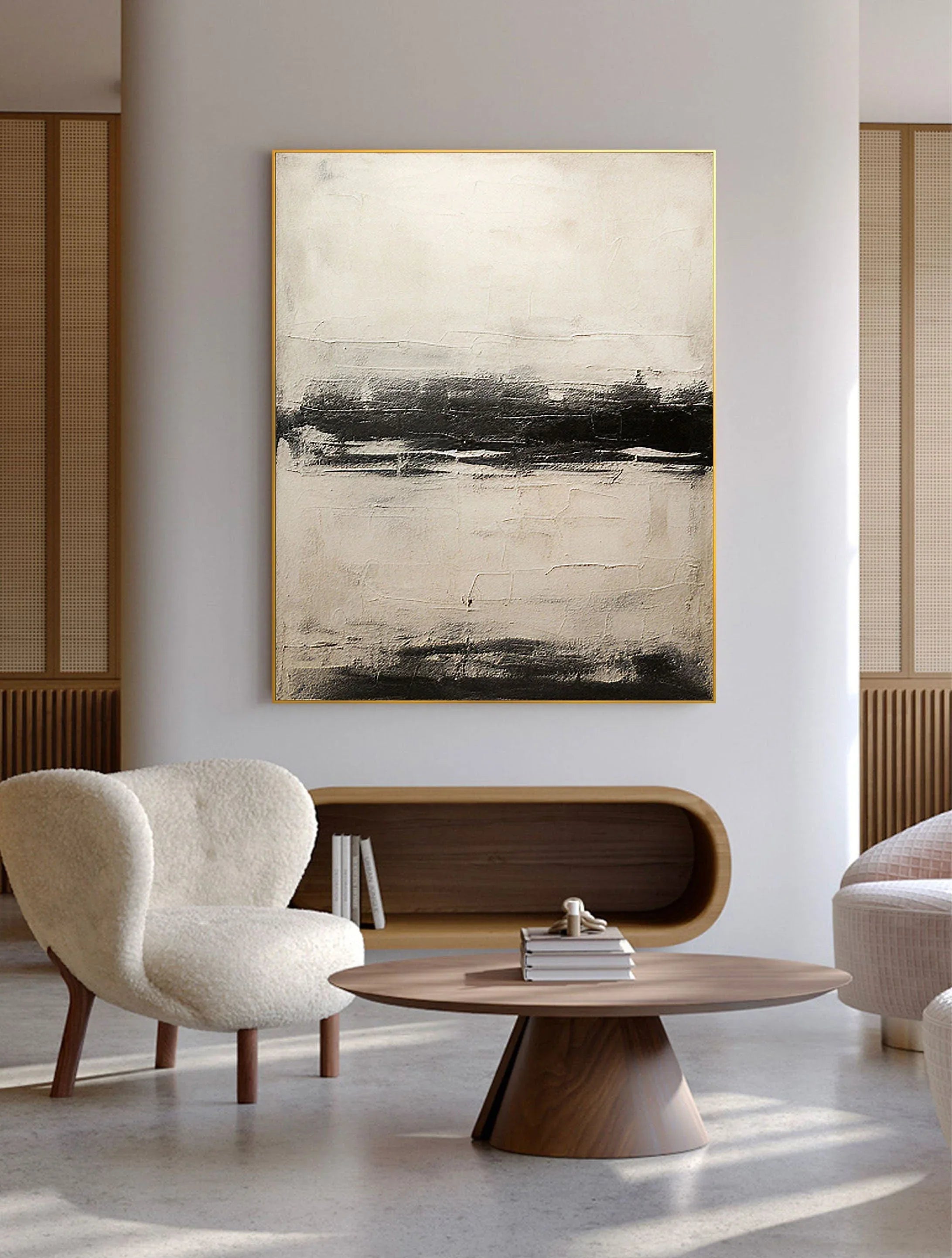Neutral Horizon-Hand drawn black, white, gray horizon texture wall art - artextured