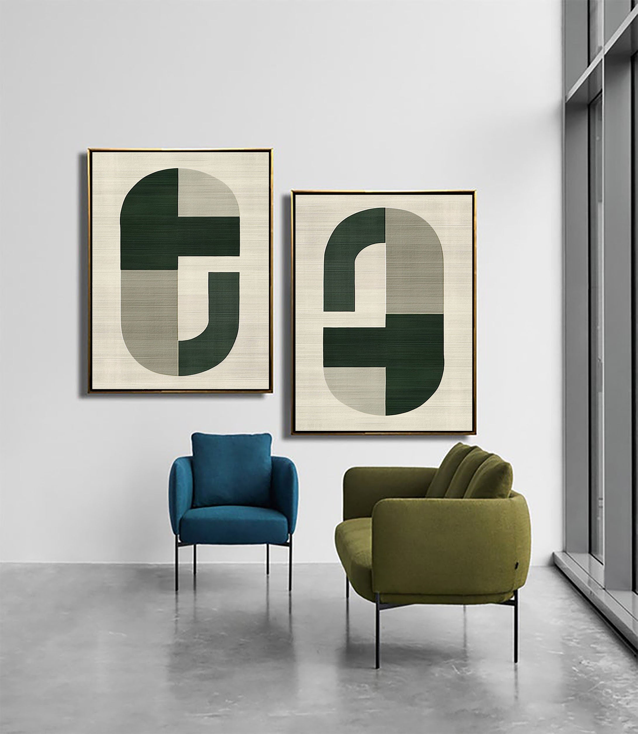 Geometric Harmony: Modern Minimalist Canvas Art Set Of 2