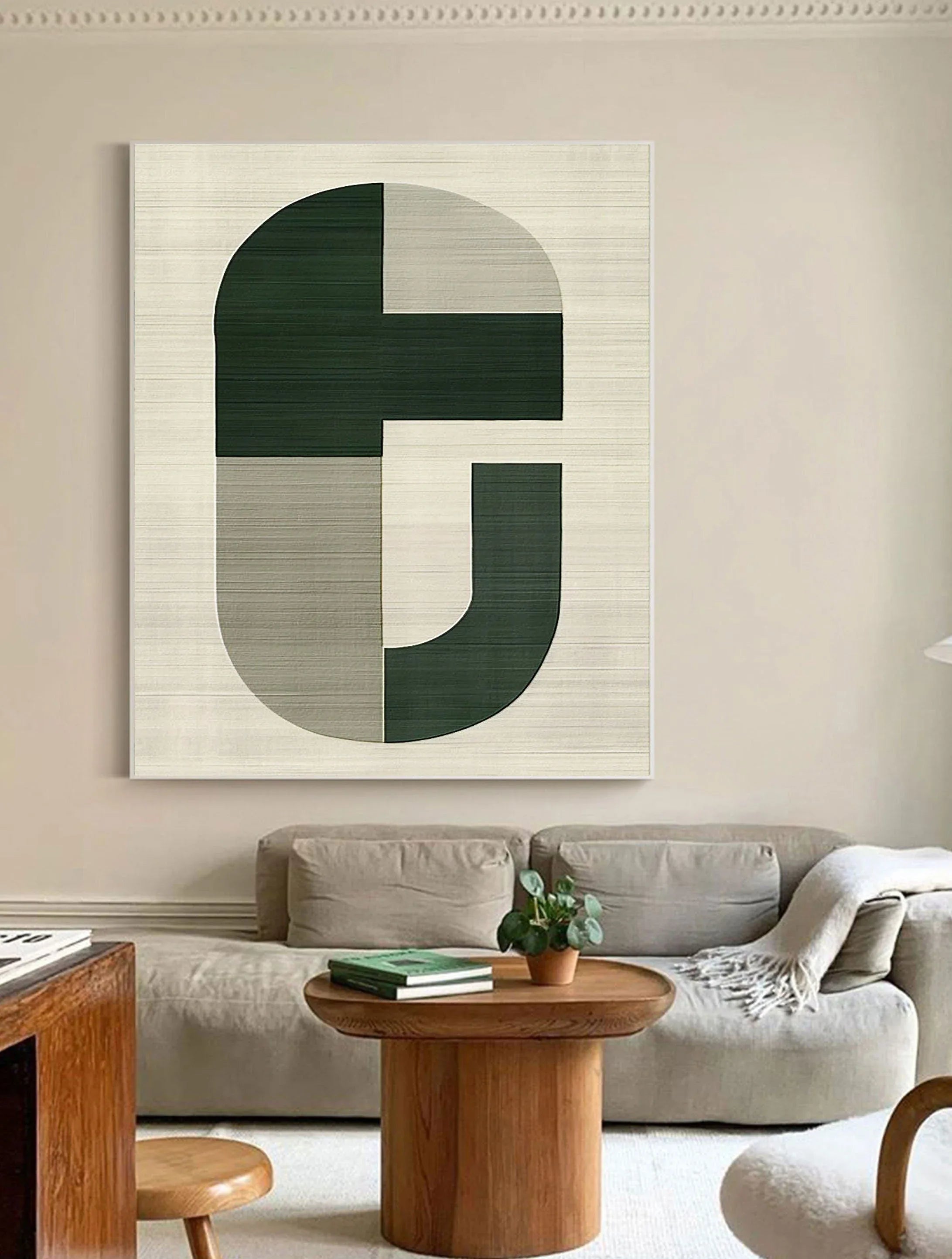 Equilibrium-Minimalist Green Grey Geometric Block Abstract Wall Art - artextured