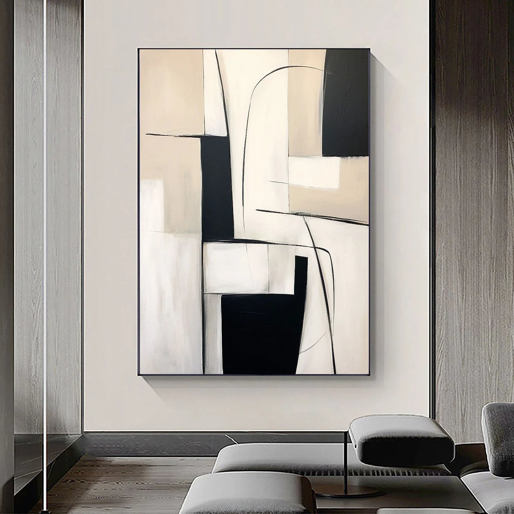 Monochrome Maze-Modern Home Design Geometric Minimalist Abstract Wall Art - artextured