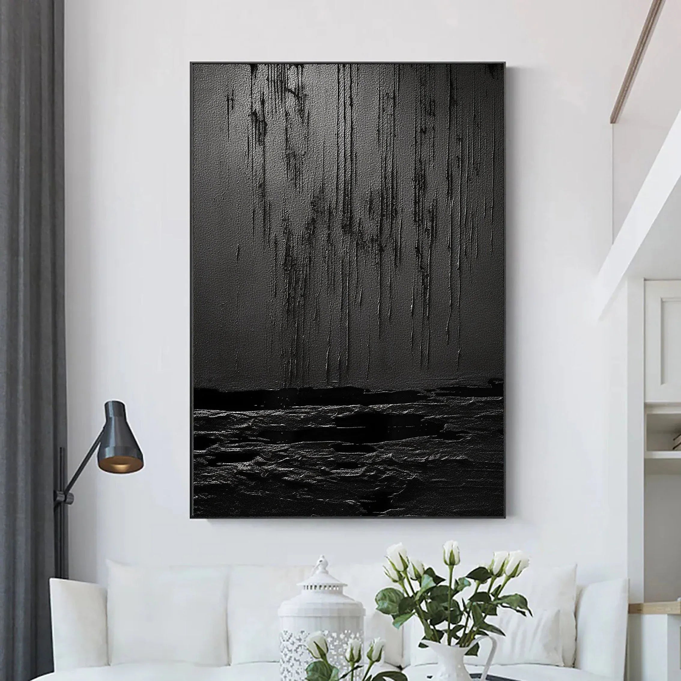 Midnight Echoes-Hand Drawn Pure Black Drip Texture Wall Art - artextured