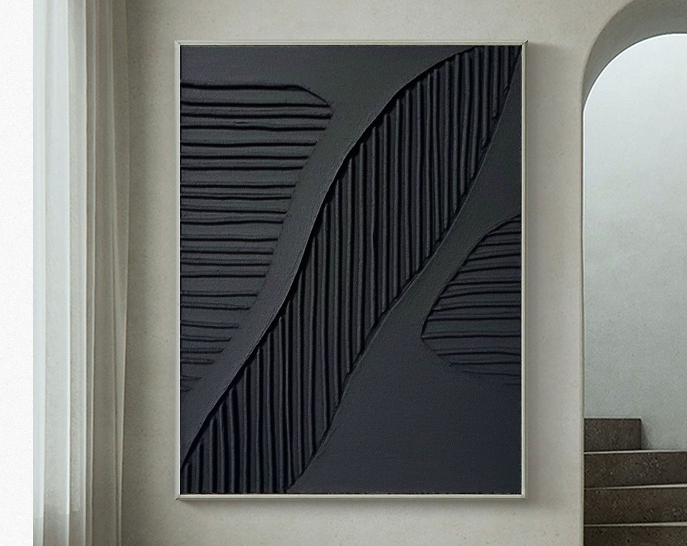 Striped Rhythm-Elegant Black Textured Abstract Wall Art
