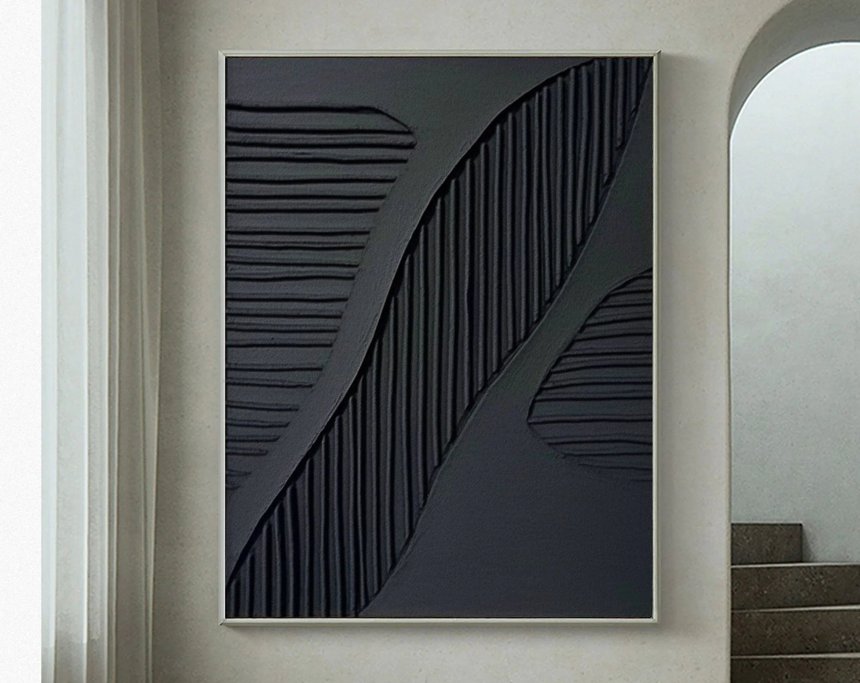 Striped Rhythm-Elegant Black Textured Abstract Wall Art - artextured