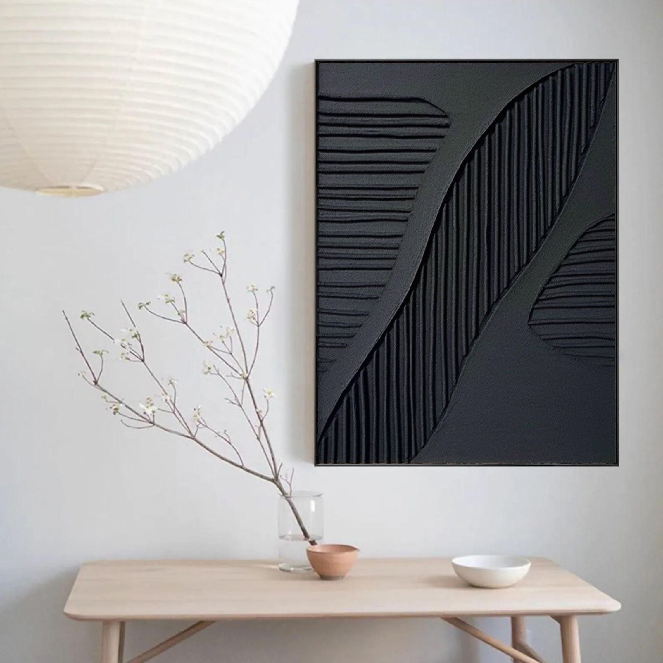 Striped Rhythm-Elegant Black Textured Abstract Wall Art