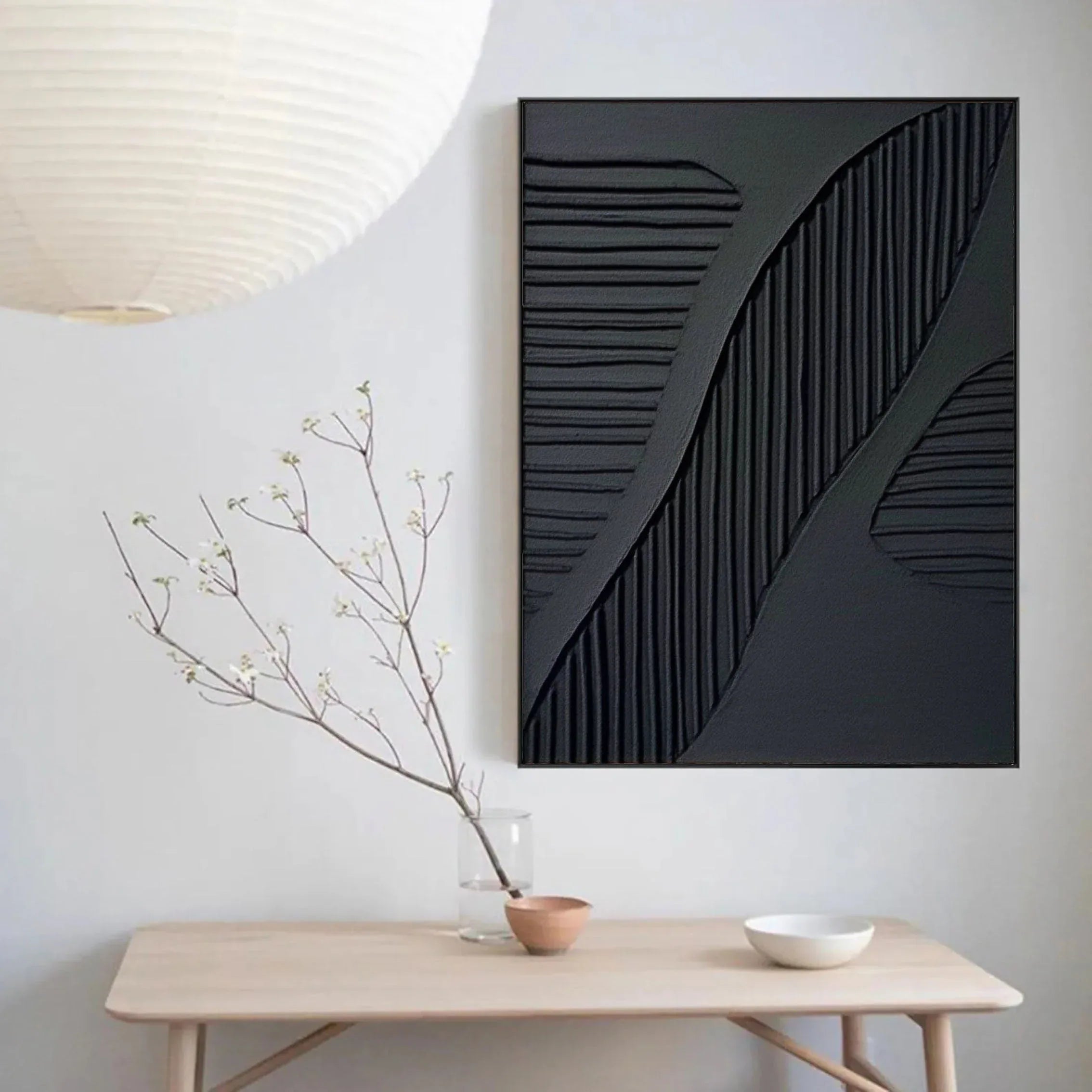 Striped Rhythm-Elegant Black Textured Abstract Wall Art - artextured