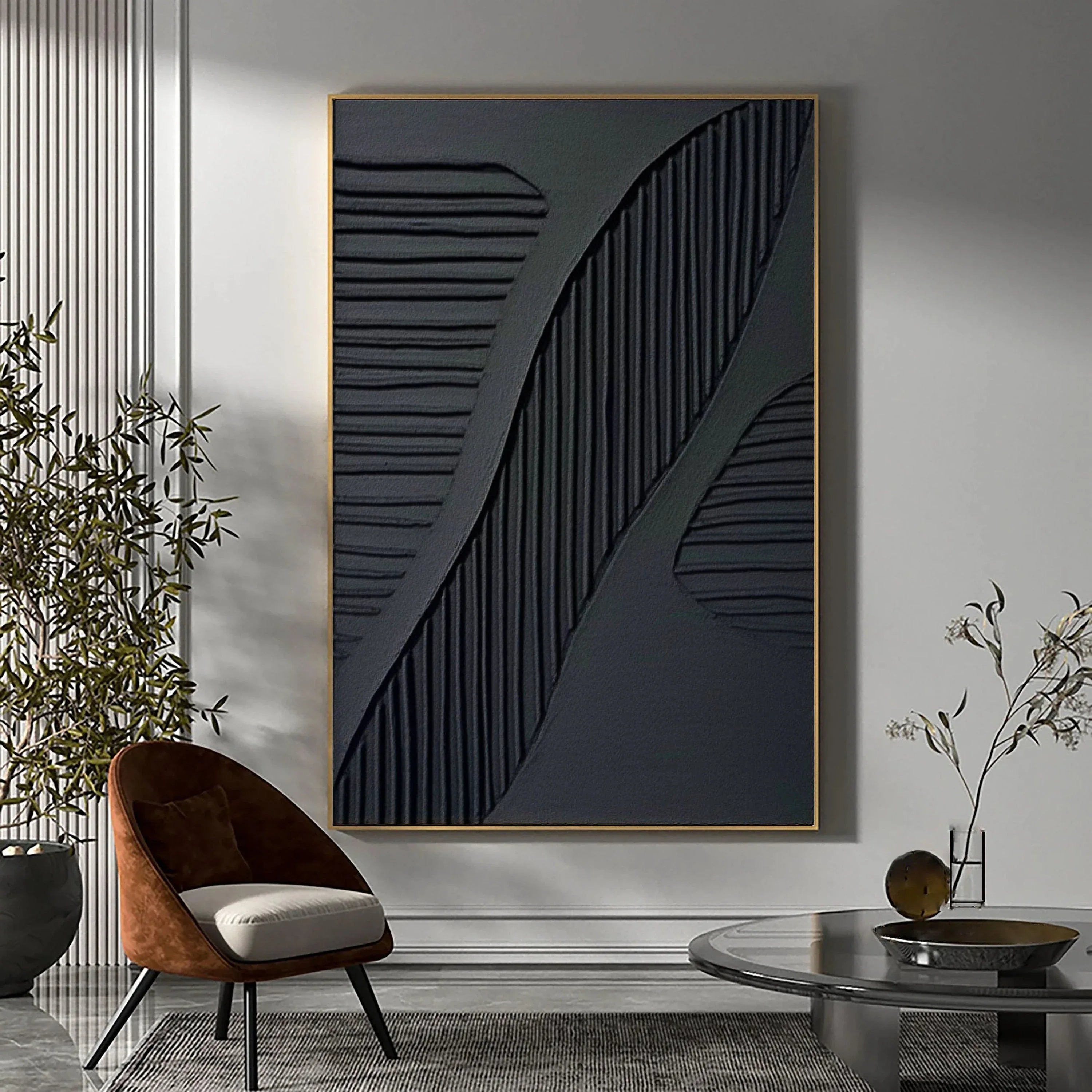 Striped Rhythm-Elegant Black Textured Abstract Wall Art - artextured