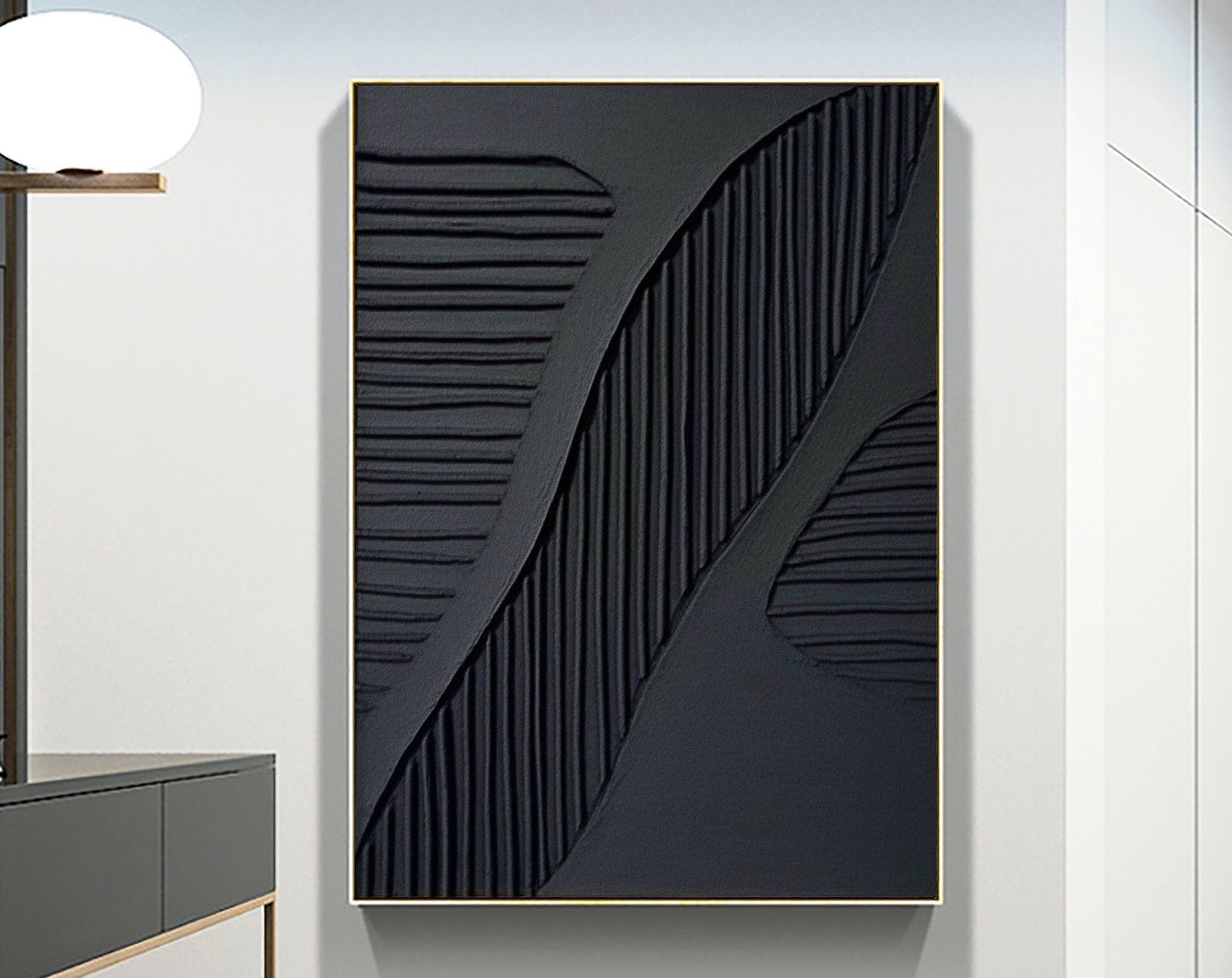 Striped Rhythm-Elegant Black Textured Abstract Wall Art