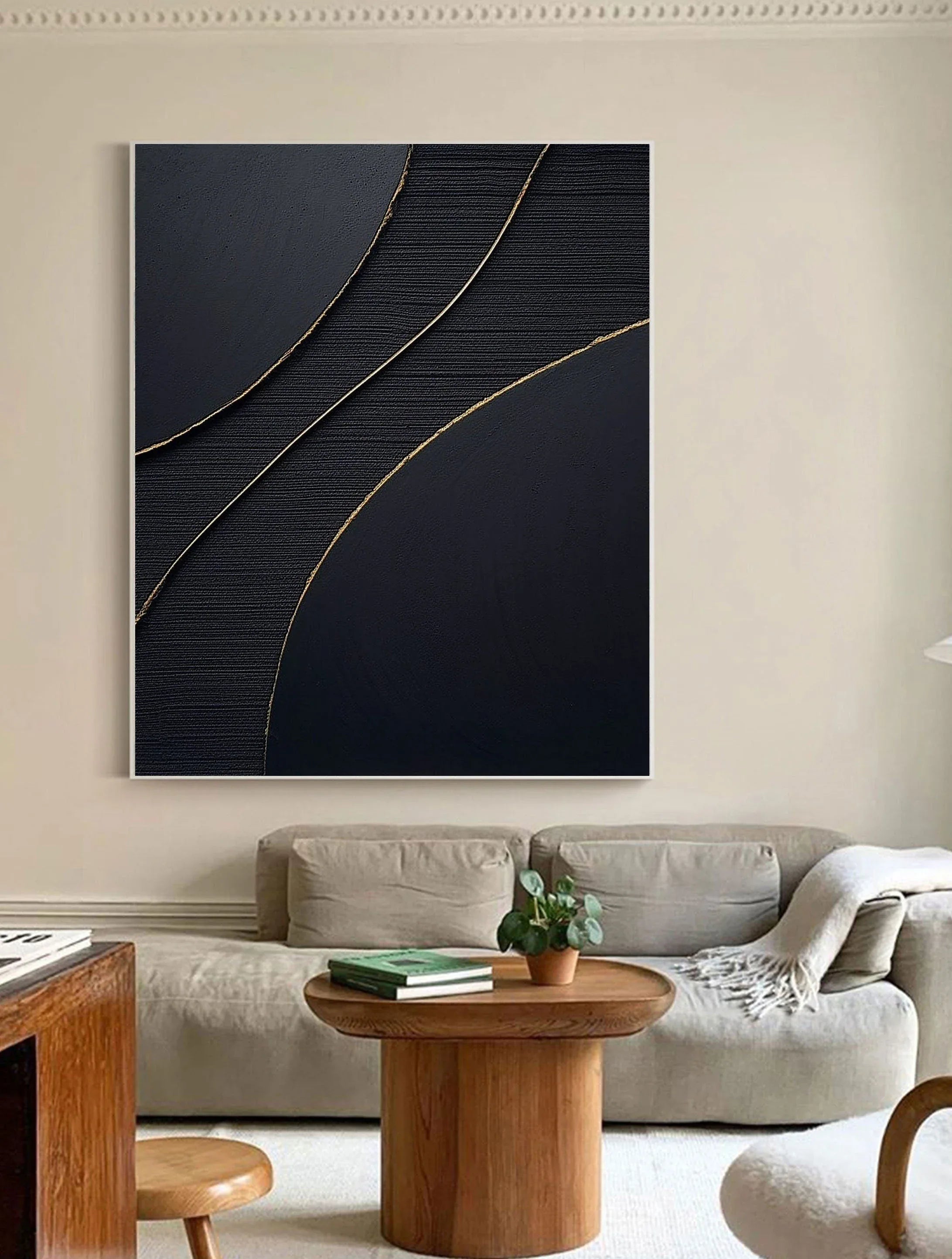 Golden Line Flow-Modern Minimalist Black Gold Geometric Curve Abstract Wall Art - artextured