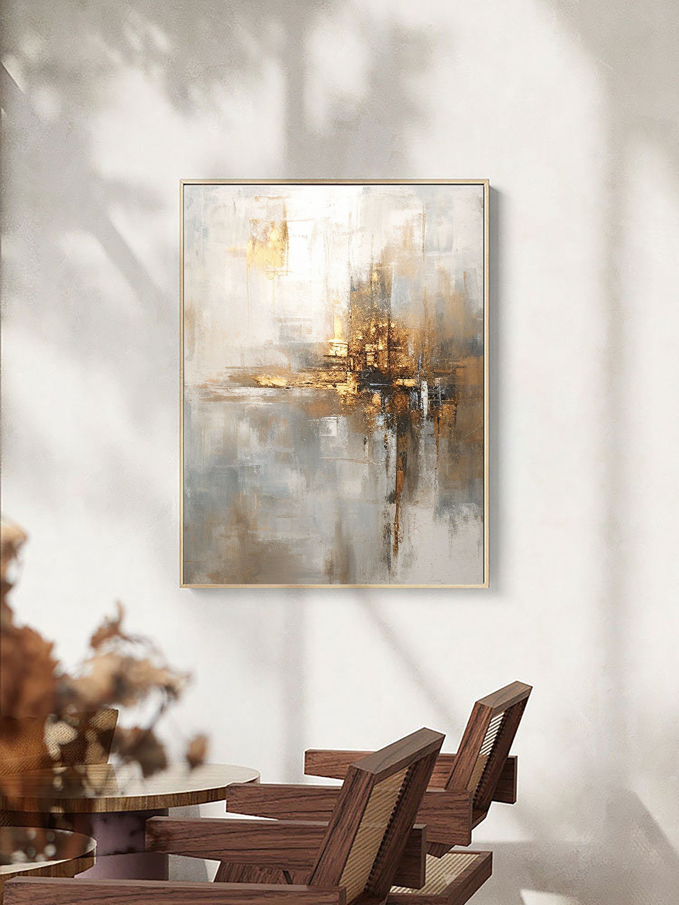 Radiant Reflection: Abstract Golden Canvas Art