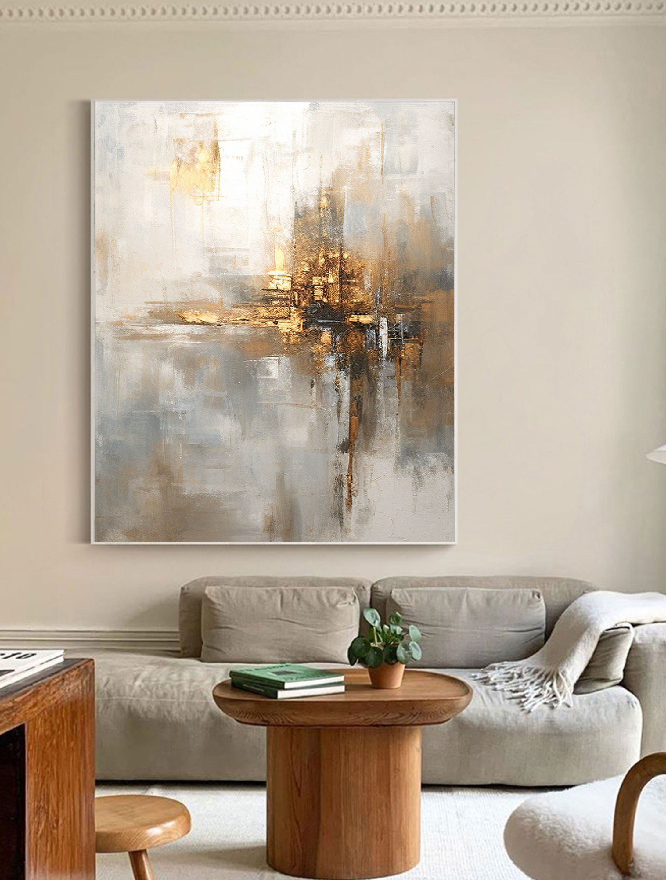 Radiant Reflection: Abstract Golden Canvas Art