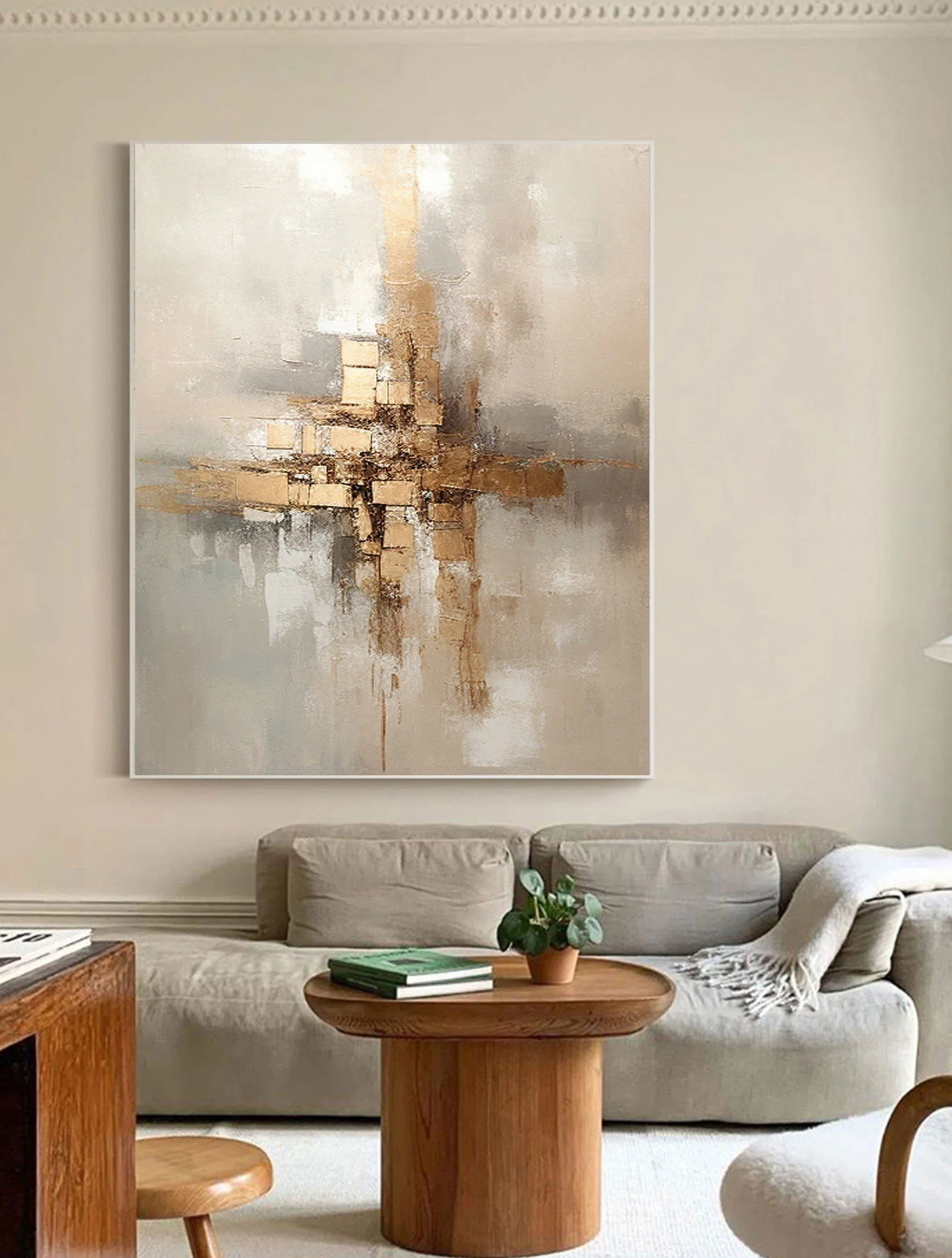 Golden Balance-Hand Drawn Golden Brown Geometric Reflection Abstract Wall Art - artextured