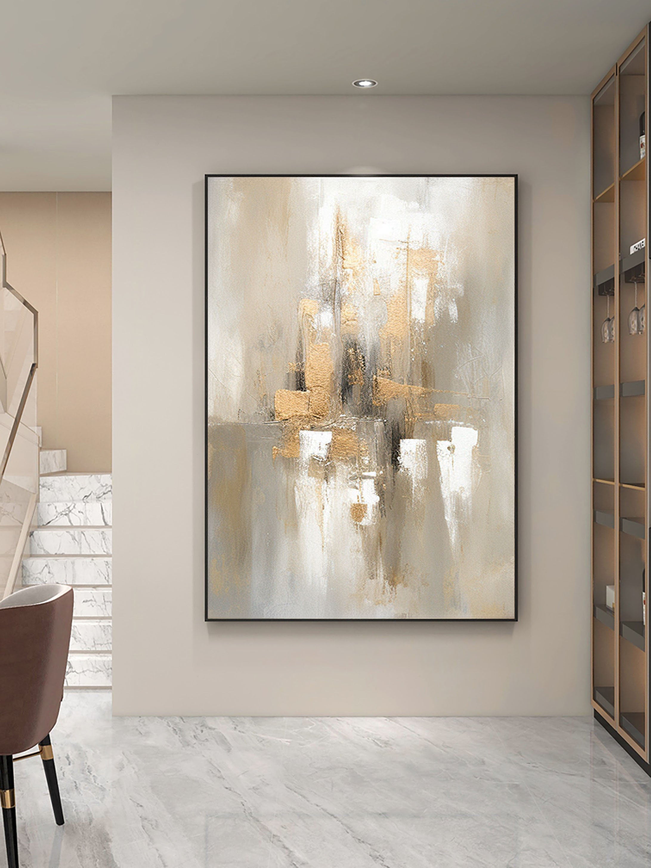 Golden Glow: Abstract Cityscape Canvas Art