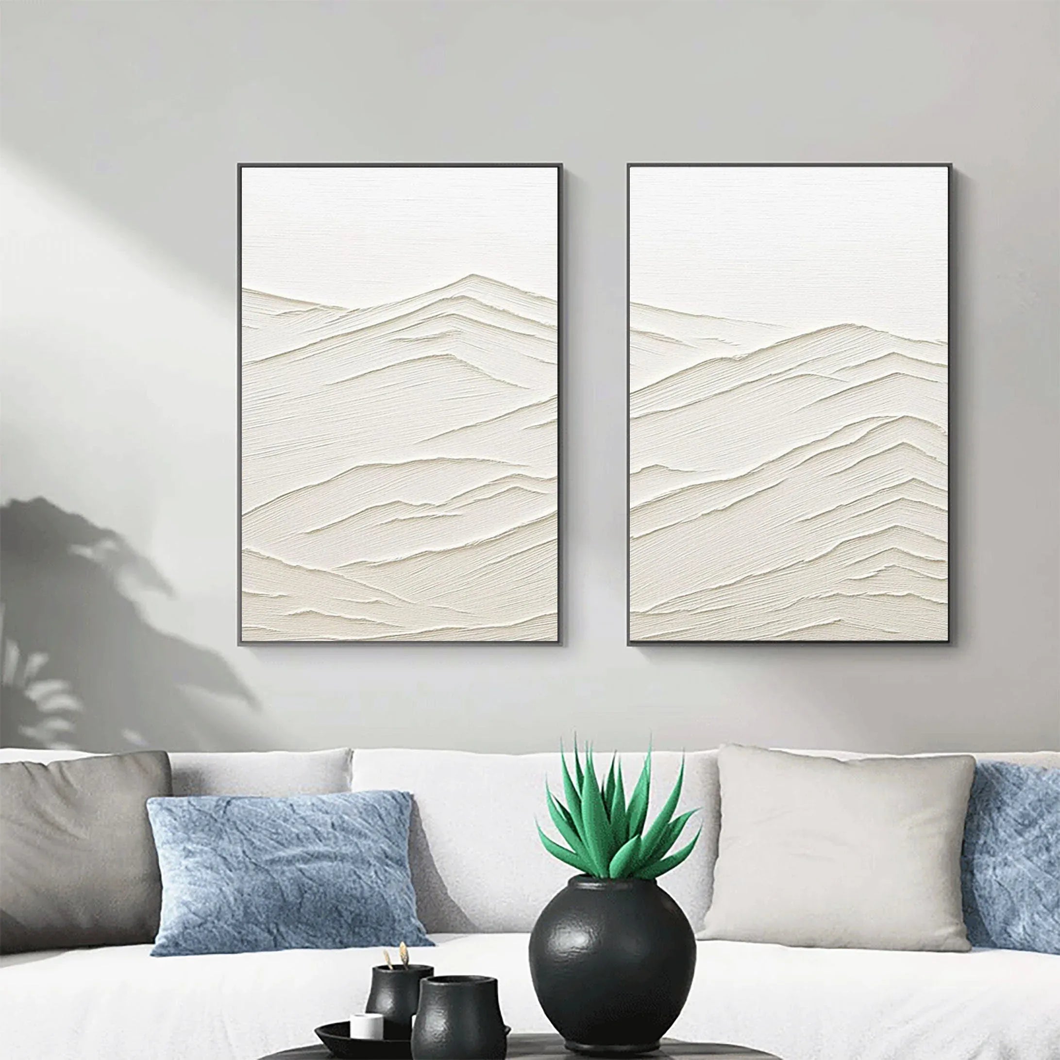Whispering Horizons SET OF 2-Modern Minimalist White Textured Abstract Wall Art - artextured