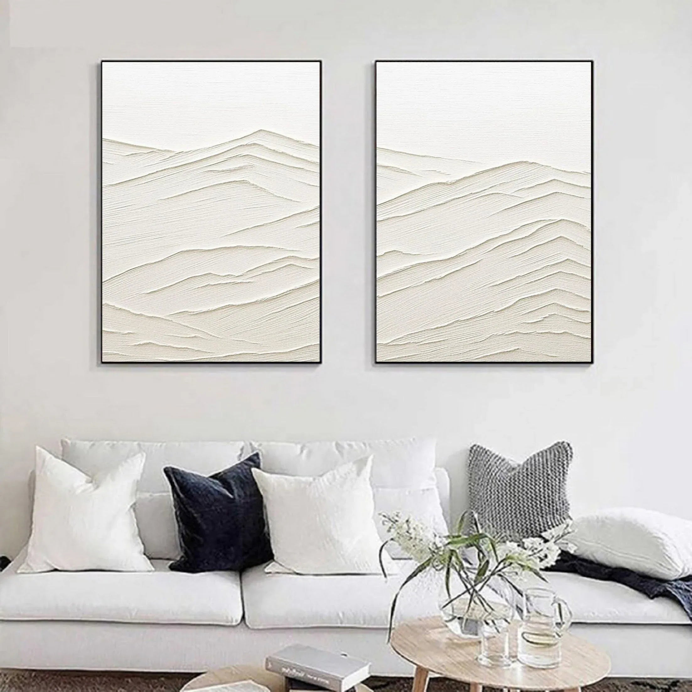 Whispering Horizons SET OF 2-Modern Minimalist White Textured Abstract Wall Art - artextured