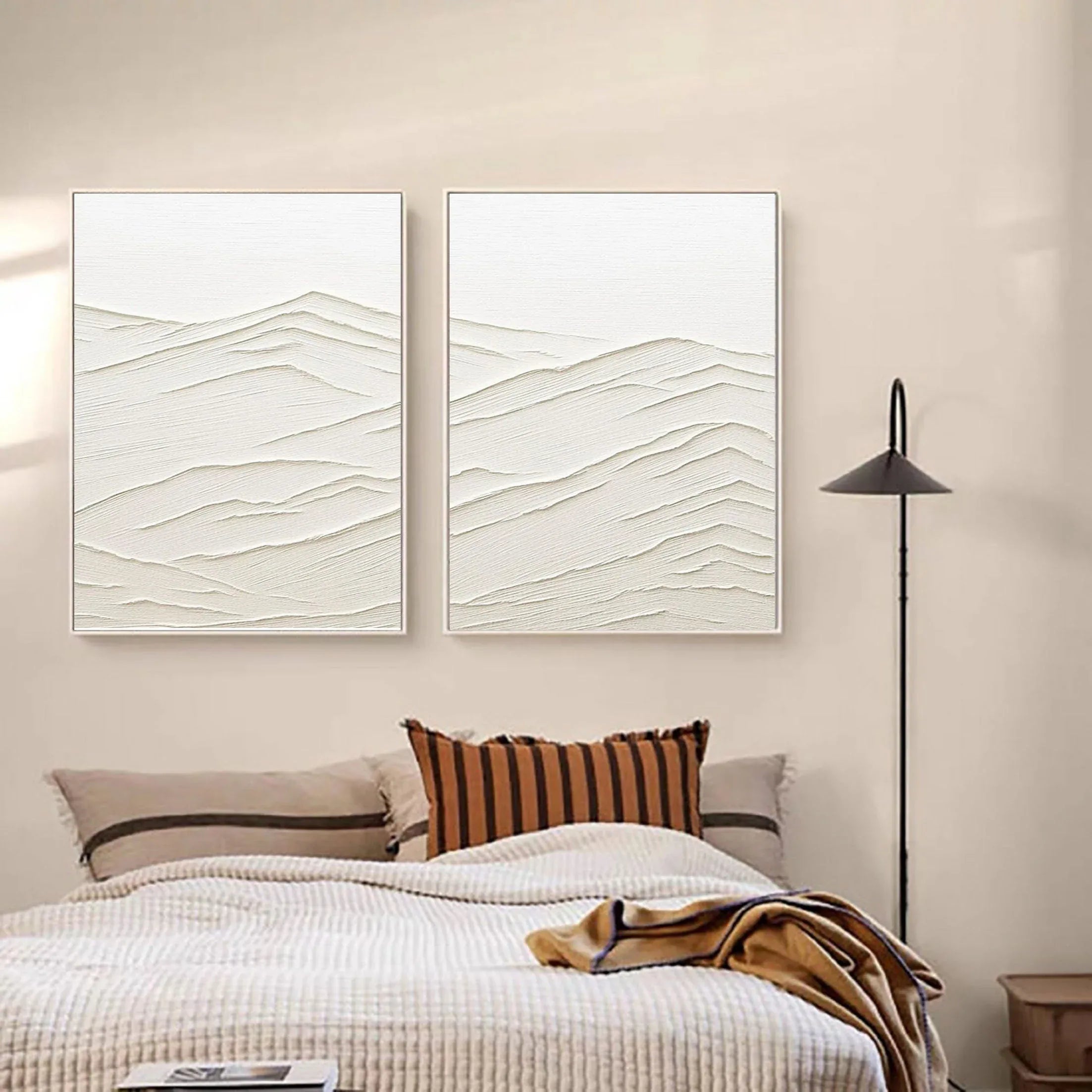 Whispering Horizons SET OF 2-Modern Minimalist White Textured Abstract Wall Art - artextured