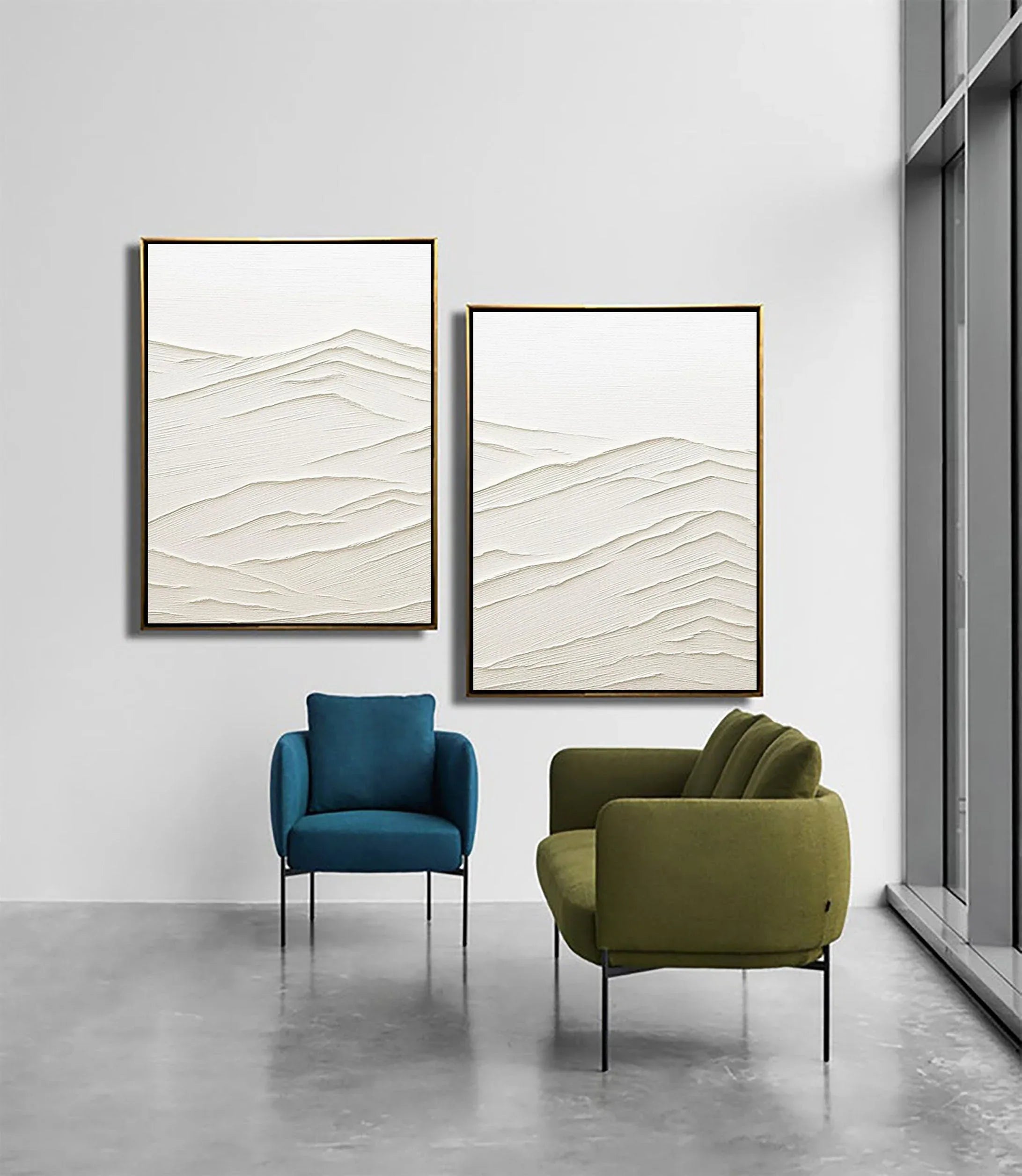 Whispering Horizons SET OF 2-Modern Minimalist White Textured Abstract Wall Art - artextured