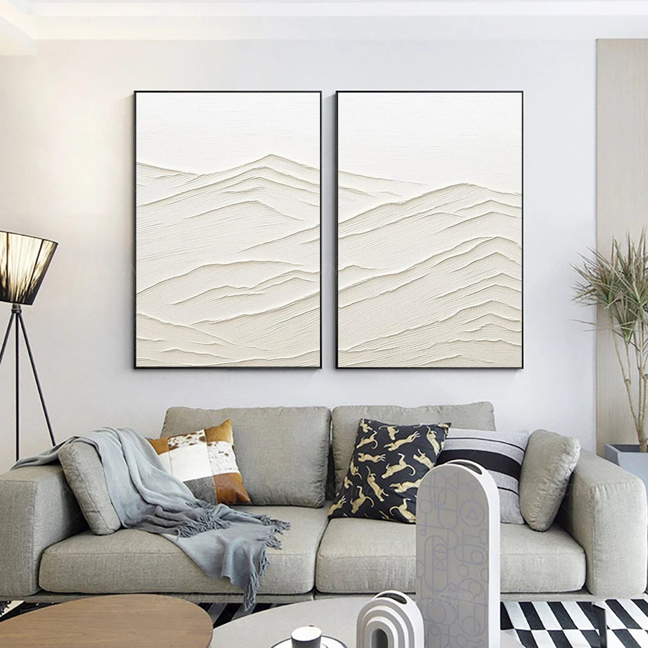 Whispering Horizons SET OF 2-Modern Minimalist White Textured Abstract Wall Art - artextured