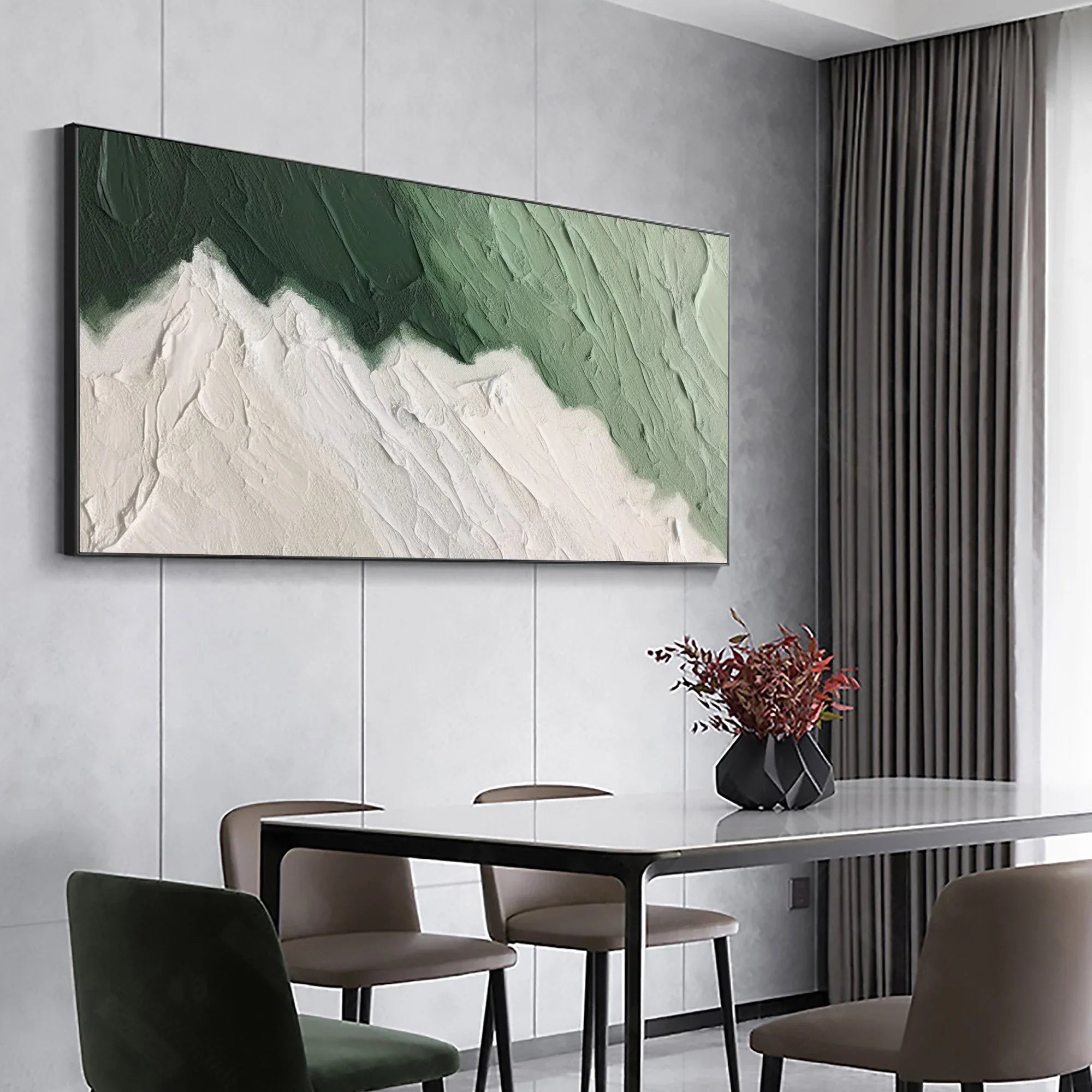 Emerald Peaks -Modern Minimalist Hand drawn Mountain Texture Wall Art - artextured