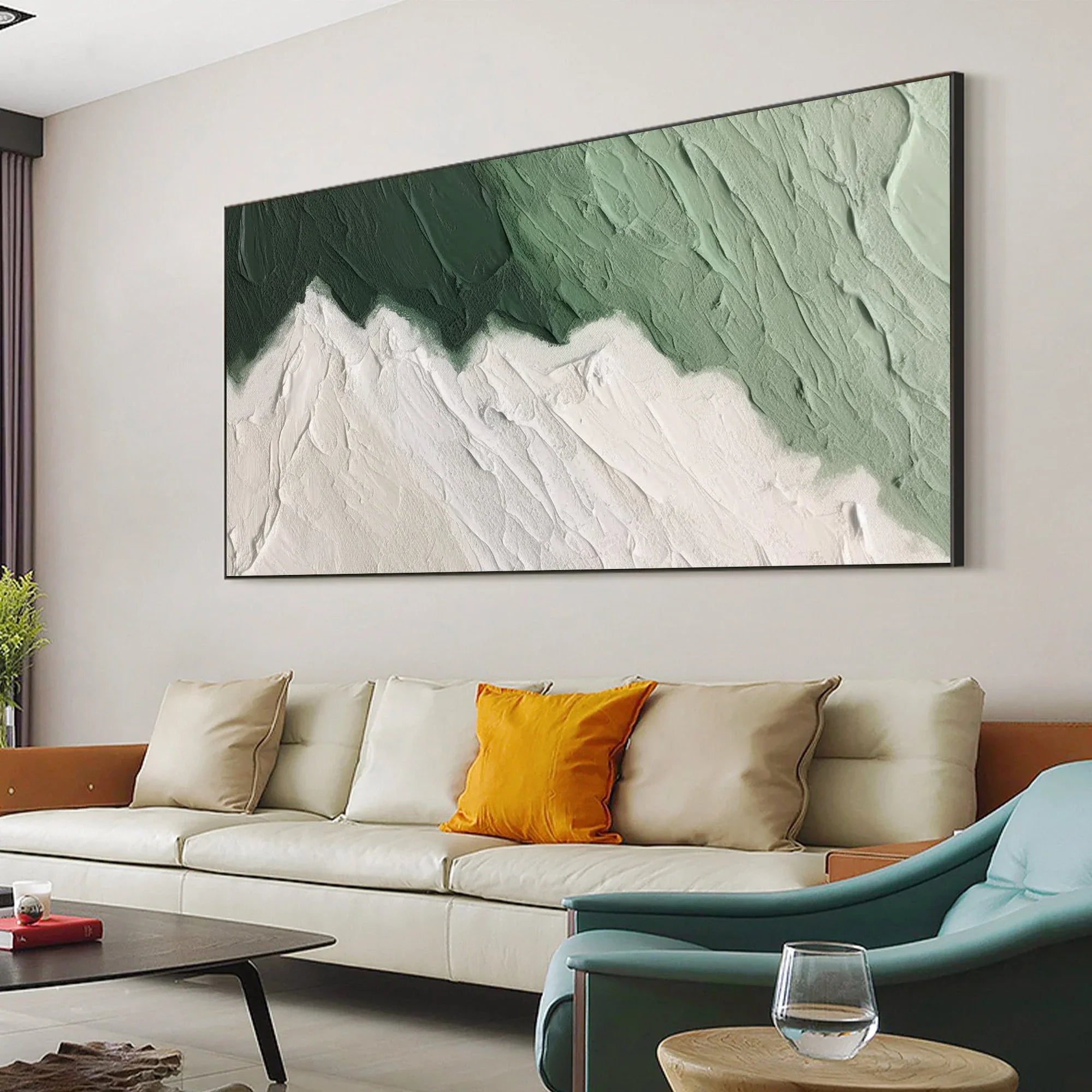 Emerald Peaks -Modern Minimalist Hand drawn Mountain Texture Wall Art - artextured