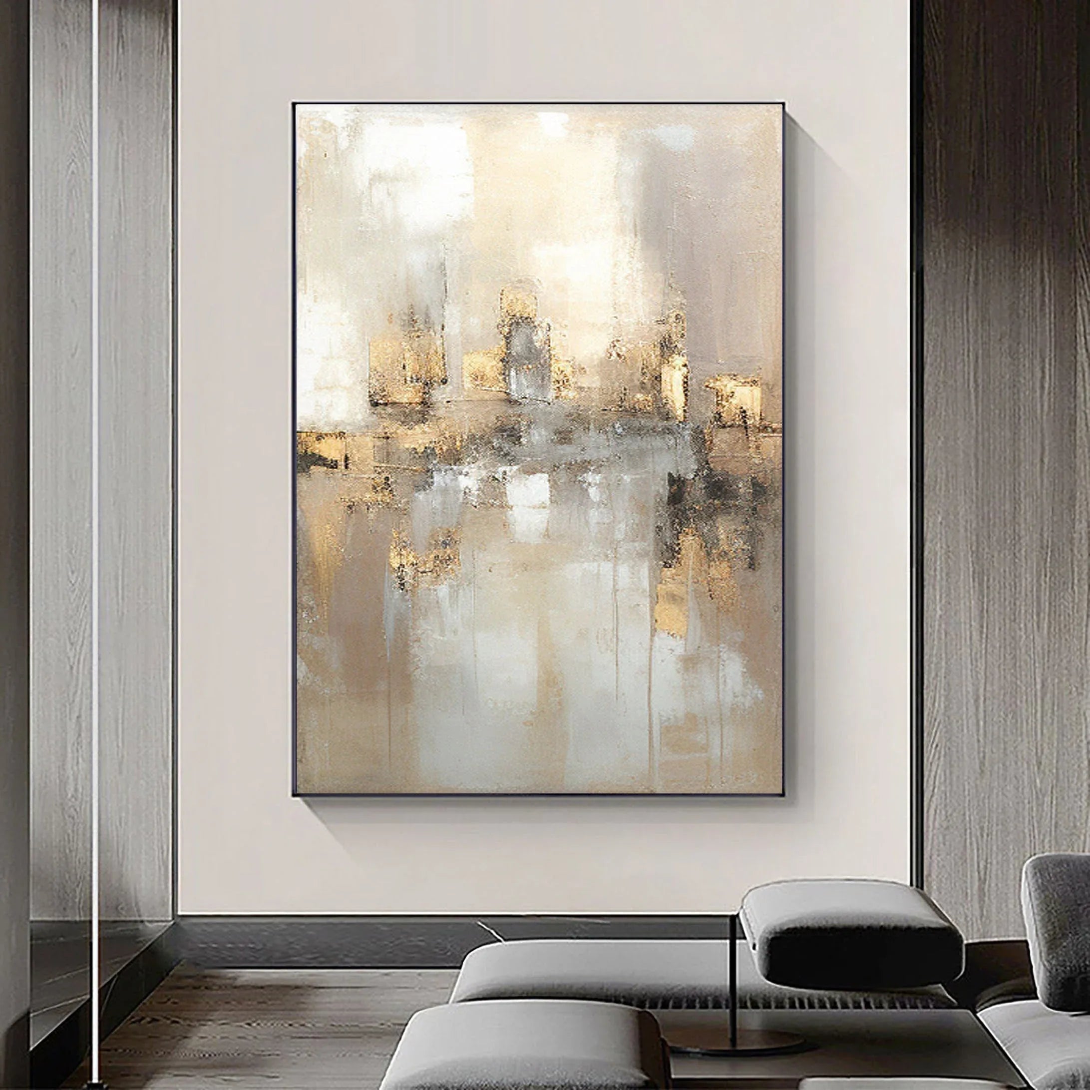 Reflections by the Lake-Hand Drawn Abstract and Peaceful Landscape Texture Oil Painting Wall Art - artextured