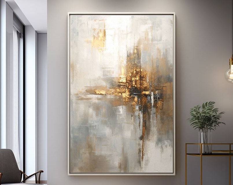 Radiant Reflection: Abstract Golden Canvas Art