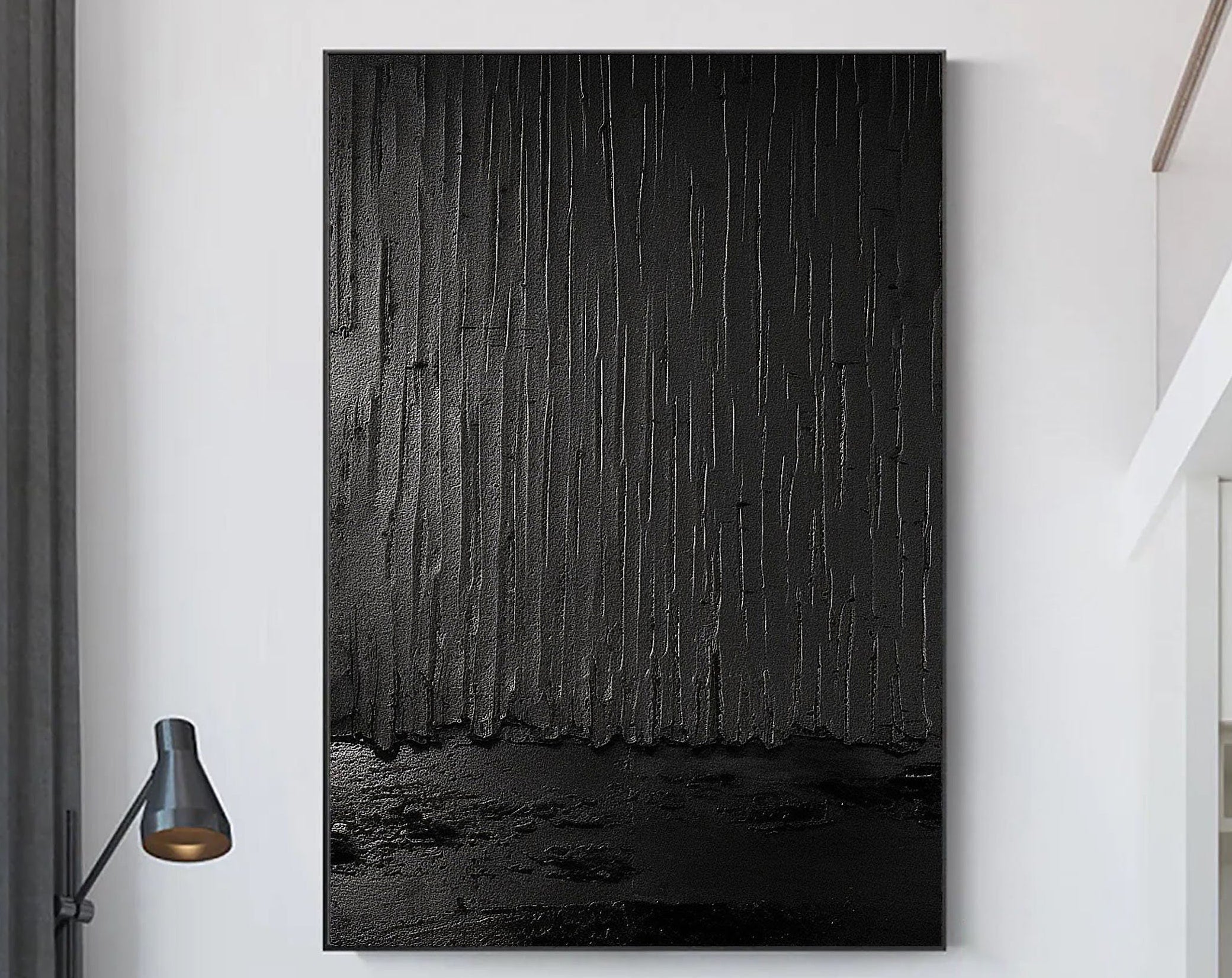Shadows of Rain-Black Rain Curtain Abstract Thick Texture Oil Painting Wall Art
