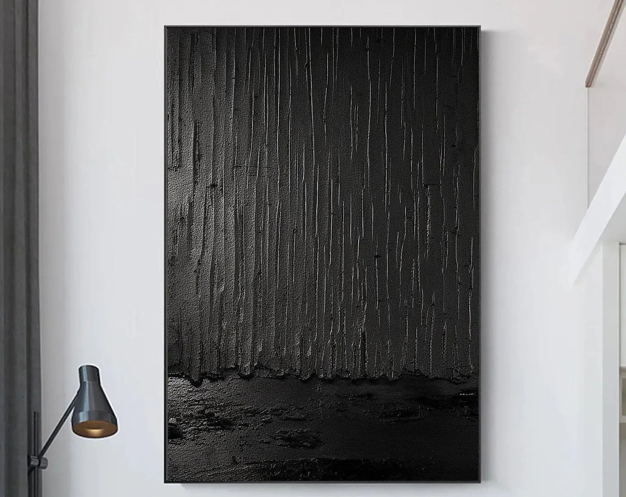 Shadows of Rain-Black Rain Curtain Abstract Thick Texture Oil Painting Wall Art - artextured
