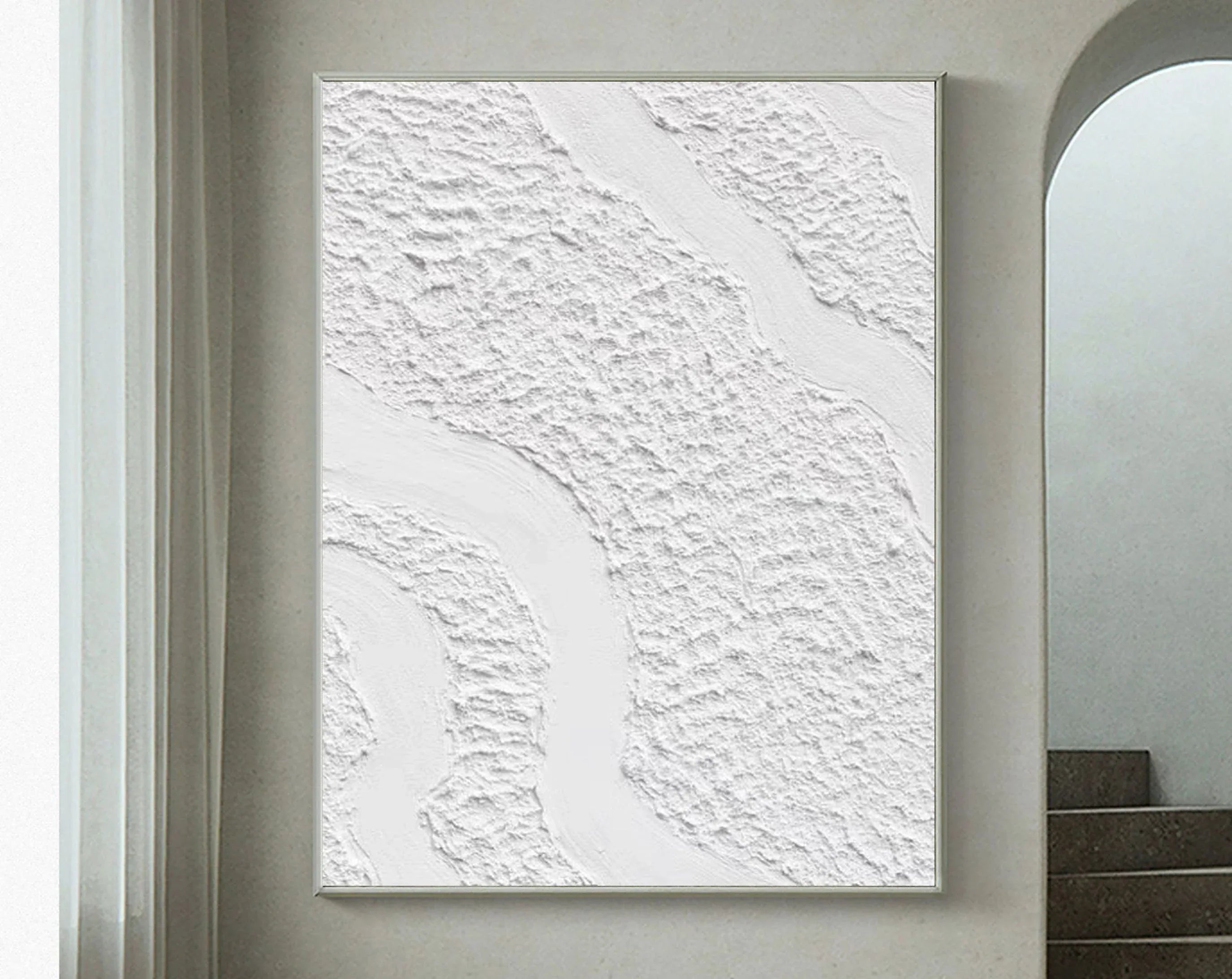 Serenity Flow-Modern Minimalist White Textured Wave Abstract Wall Art - artextured