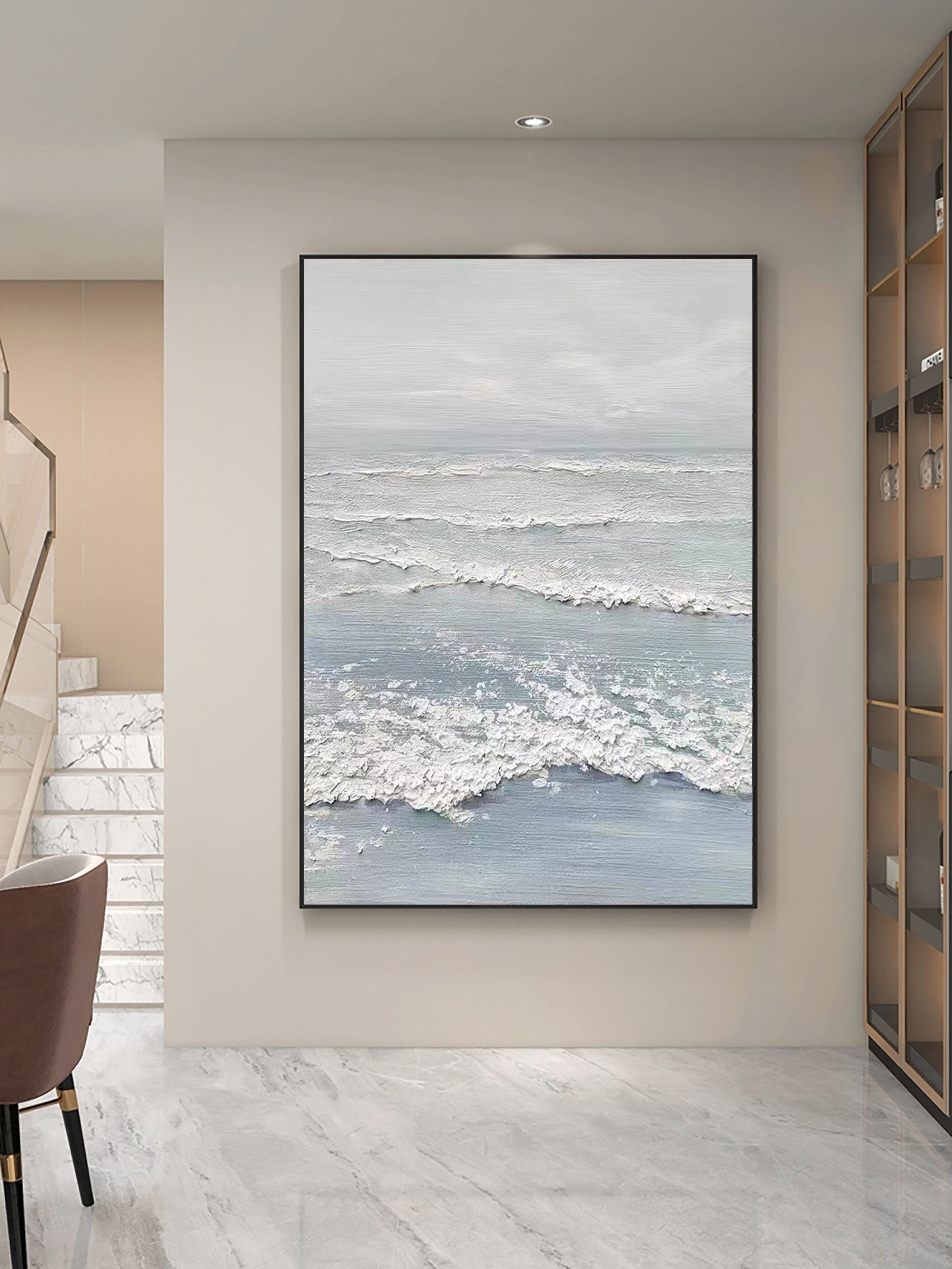 Tranquil Tides: Textured Ocean-Inspired Wall Art