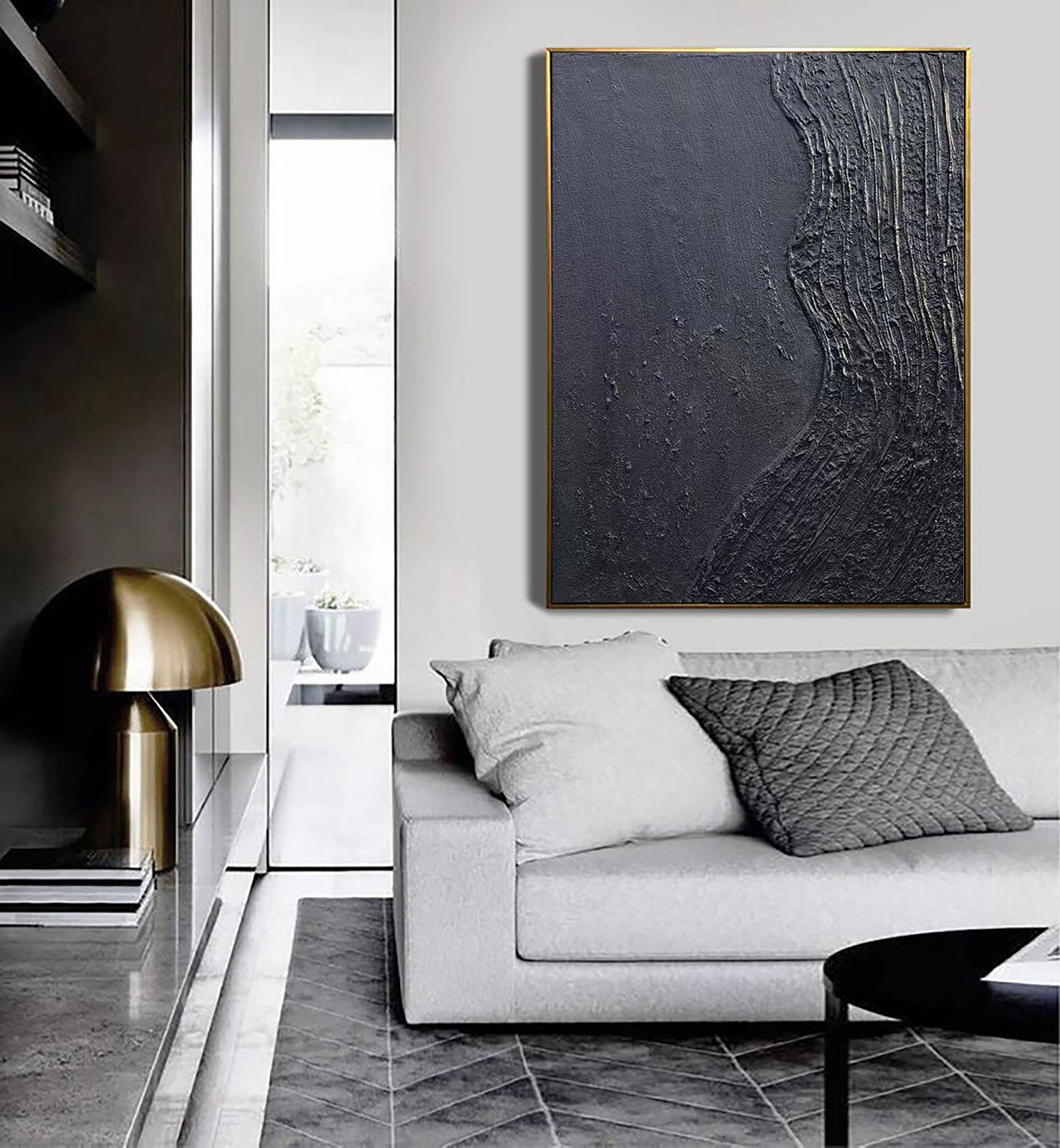 Charcoal Flow-Hand Drawn Pure Black Three-Dimensional Texture Minimalist Wall Art