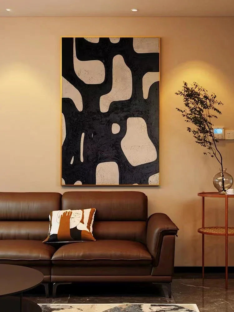 Mono Maze-Modern Minimalist Black and White Flowing Geometric Abstract Wall Art - artextured