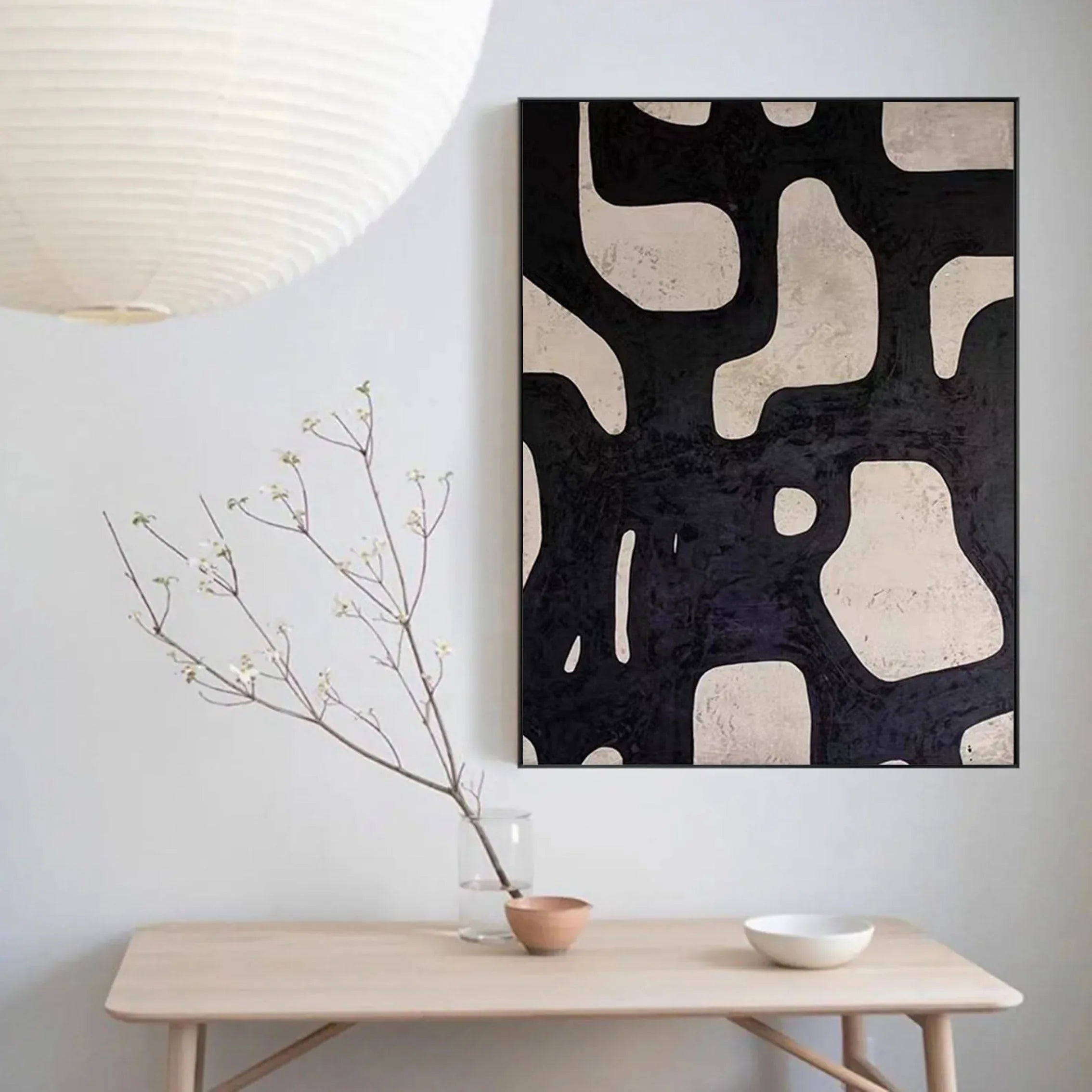 Mono Maze-Modern Minimalist Black and White Flowing Geometric Abstract Wall Art - artextured